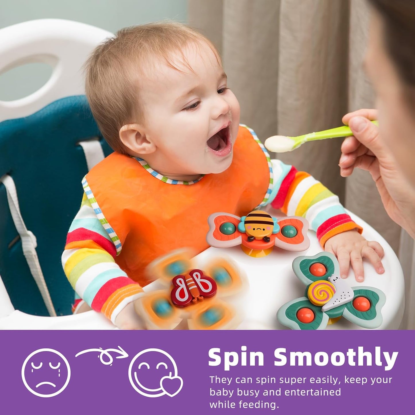 LiKee Strong Suction Cup Fidget Spinnerz Sensory Bath Toys for Baby 12 18 Months Airplane Car Travel Table & Window Toys for 1 2 Year Old Toddler Boys and Girls (Snail)