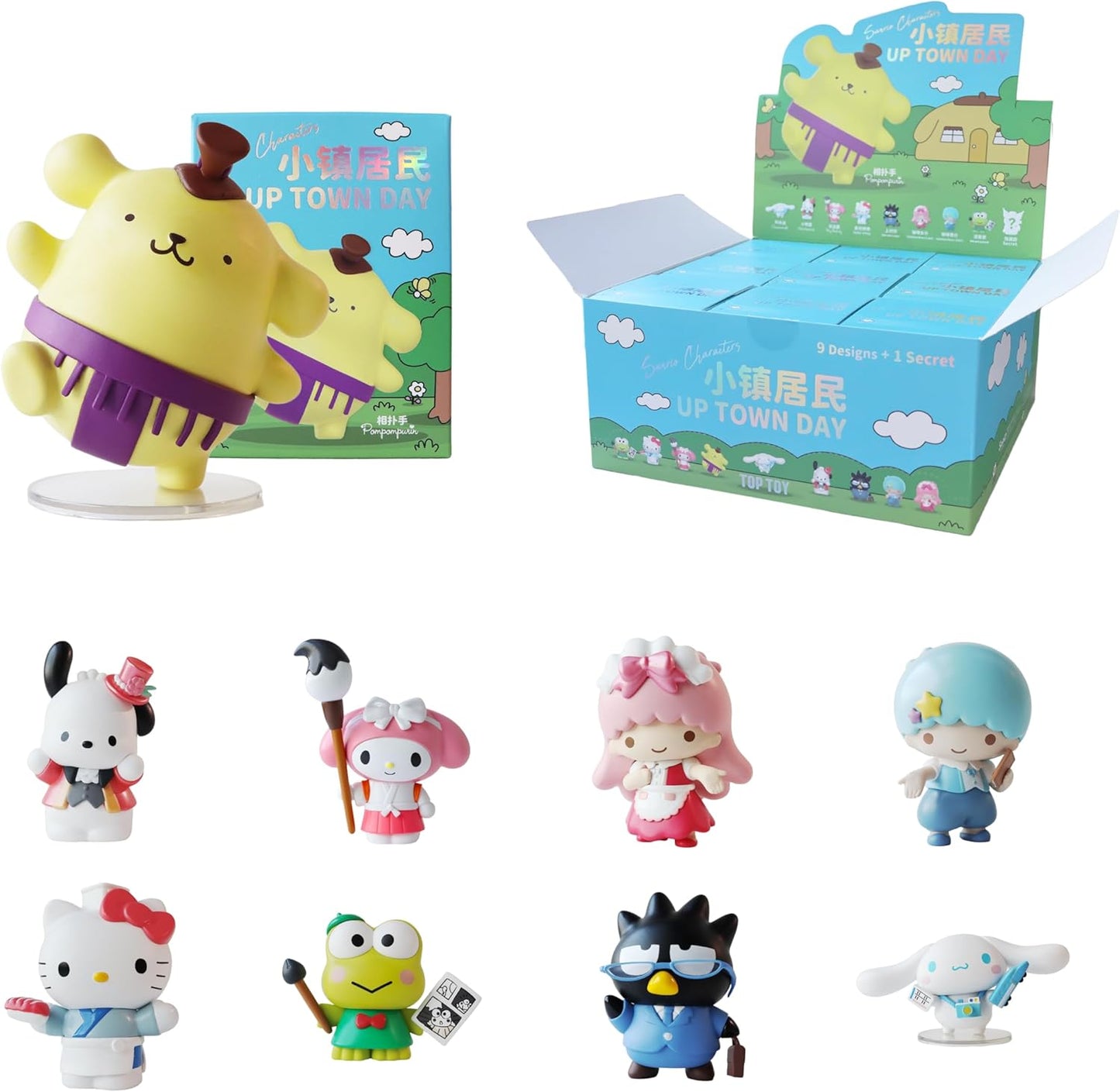 Top Toy Up Town Day, Hello Kitty Collectible Blind Box Figures, Home Decor for Any Room, Stationary Desk Accessories, for Birthdays or Holidays Like Christmas, Whole Set