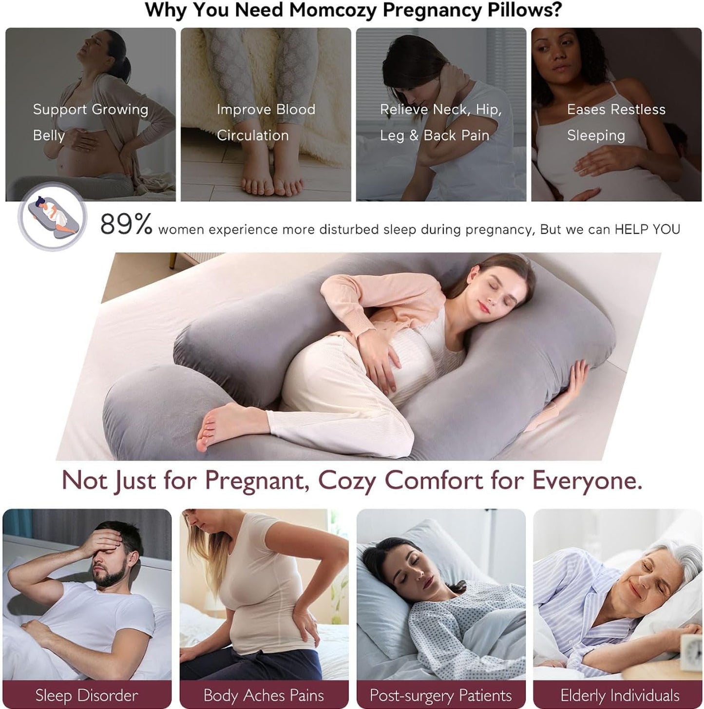 Pregnancy Pillows for Sleeping, U Shaped Full Body Maternity Pillow with Removable Cover - Support for Back, Legs, Belly, HIPS for Pregnant Women,Pregnancy Pillow, Grey
