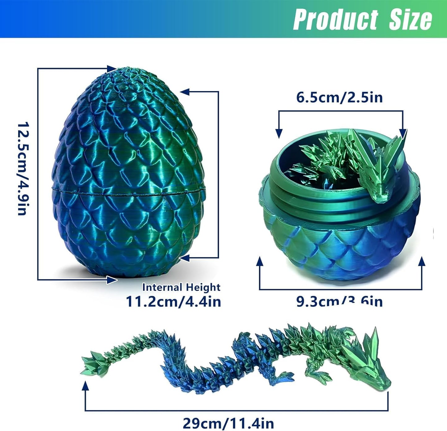 Executive Desk Toys Easter Egg, 3D Printed Dragon, 3D Dragon Eggs with Dragon Inside, Dragon Toy Dragon Egg Fidget Toy, Fidget Toys for Autism/ADHD (Laser Green)
