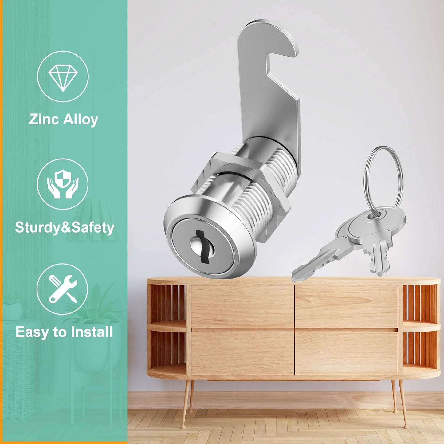6 Pcs Cabinet Lock with Key Mailbox Locks with Keys, Cam Locks 1-1/8" Keyed Alike, Barrel Desk Drawer Lock for Drawers and Cabinets, Zinc Alloy