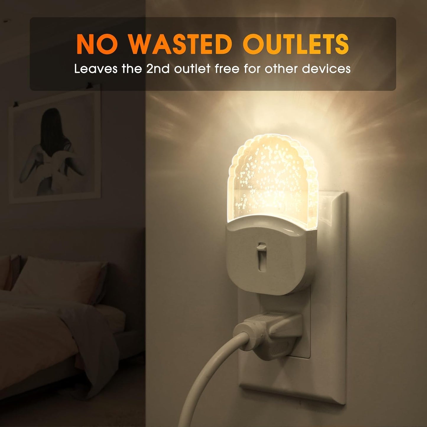 Bubble Night Light Plug in, LED Acrylic Night Light, 2 Pack, Decorative Dimmable Nightlight Dusk to Dawn Sensor, Soft 3000K Warm Nightlight for Bathroom, Hallway, Bedroom