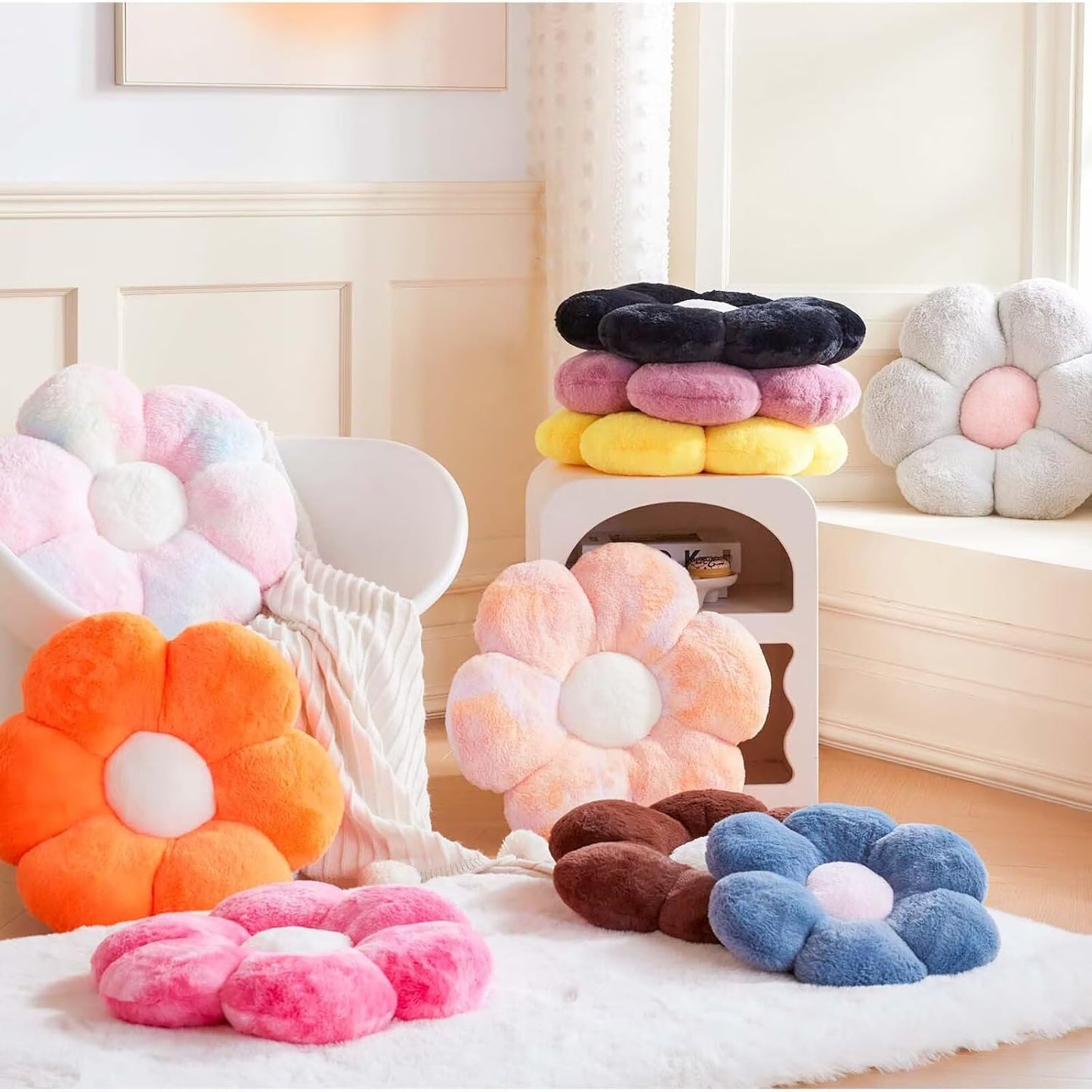 Orange Flower Pillow, 17.7" Flower Shaped Plush Decorative Throw Pillow for Bed