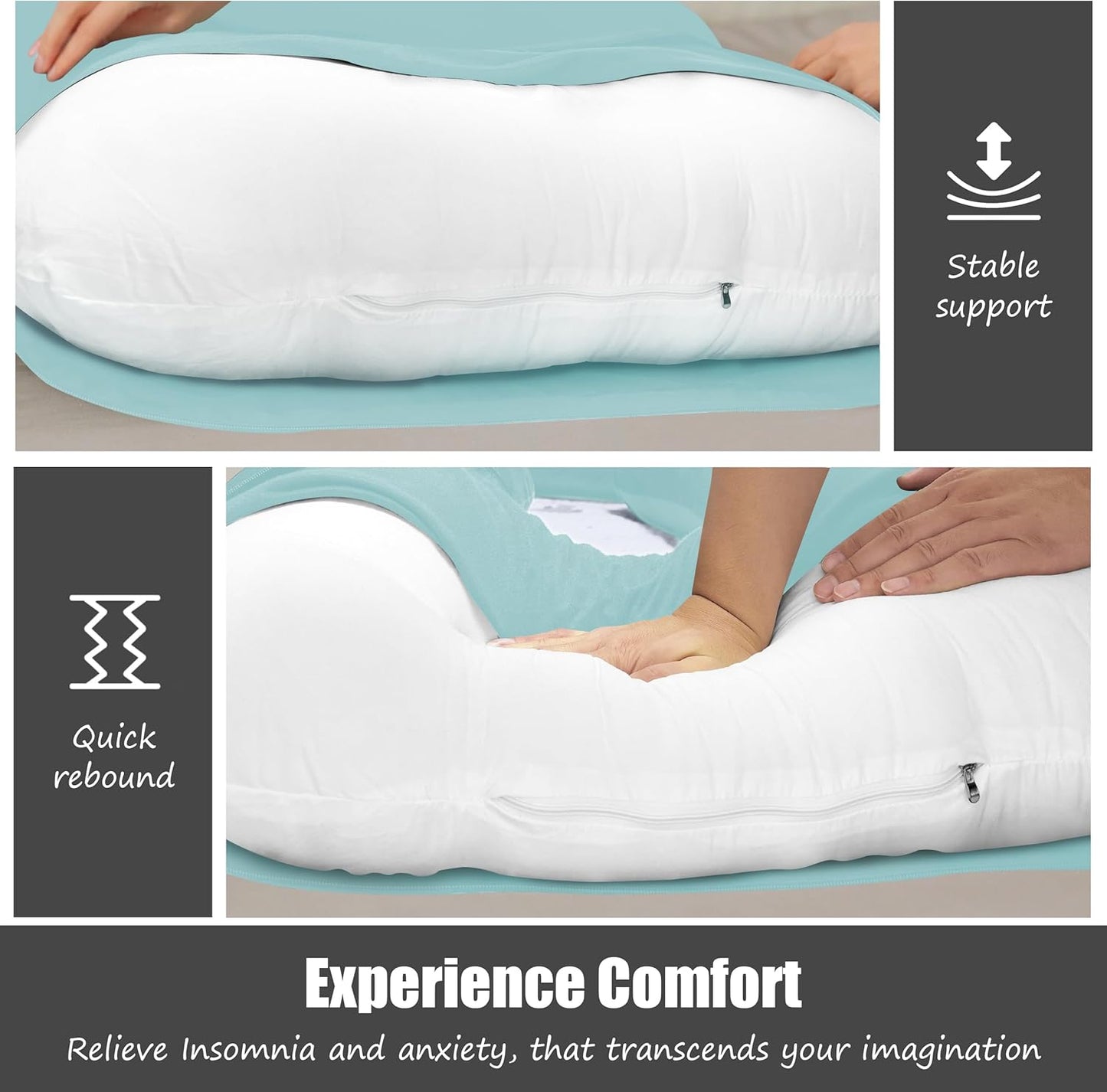 HIPHOP PANDA U-Shaped Pregnancy Pillow for Sleeping - Full Body Maternity Support Pillow with Cooling Removable Cover - Comfort for Back, HIPS, Legs, Belly - 57 Inch for Pregnant Women, Ice Blue
