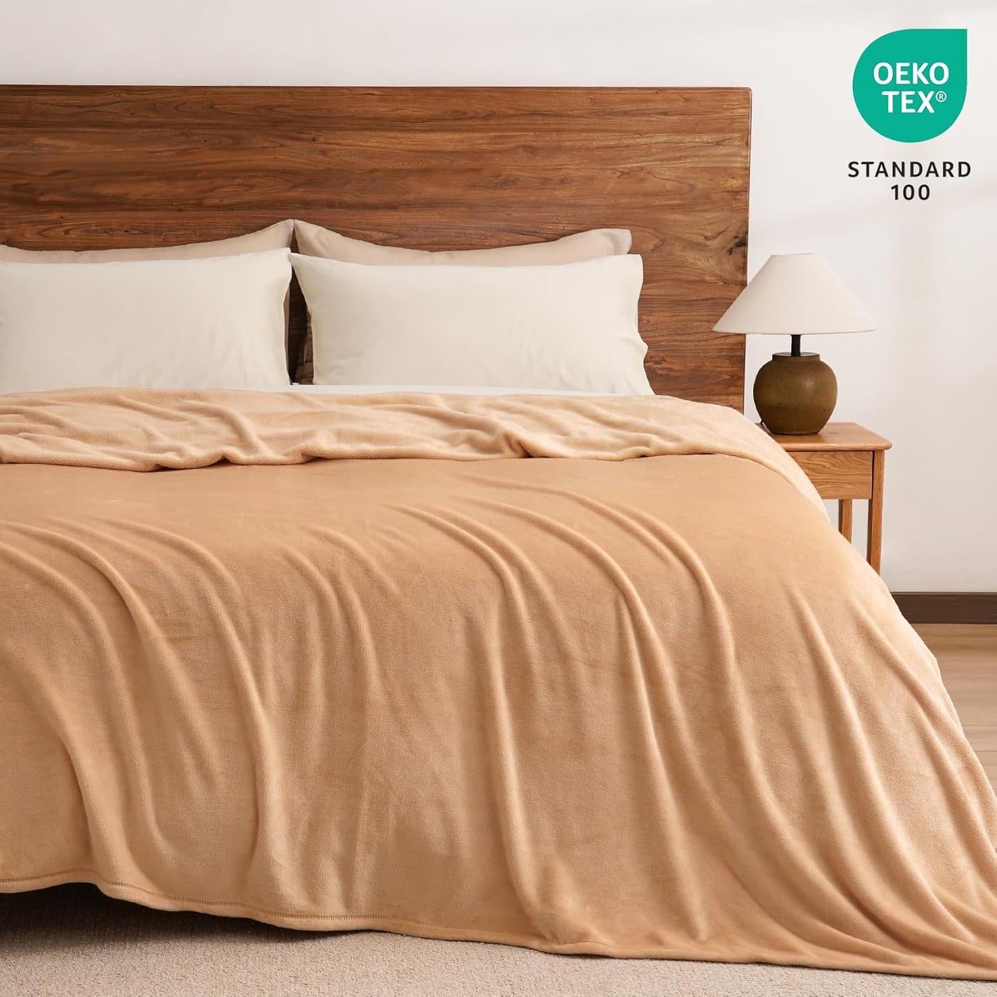 PHF Ultra Soft Fleece Blanket King Size, No Shed No Pilling Luxury Plush Cozy 300GSM Lightweight Blanket for Bed, Couch, Chair, Sofa Suitable for All Season, 108" x 90", Camel