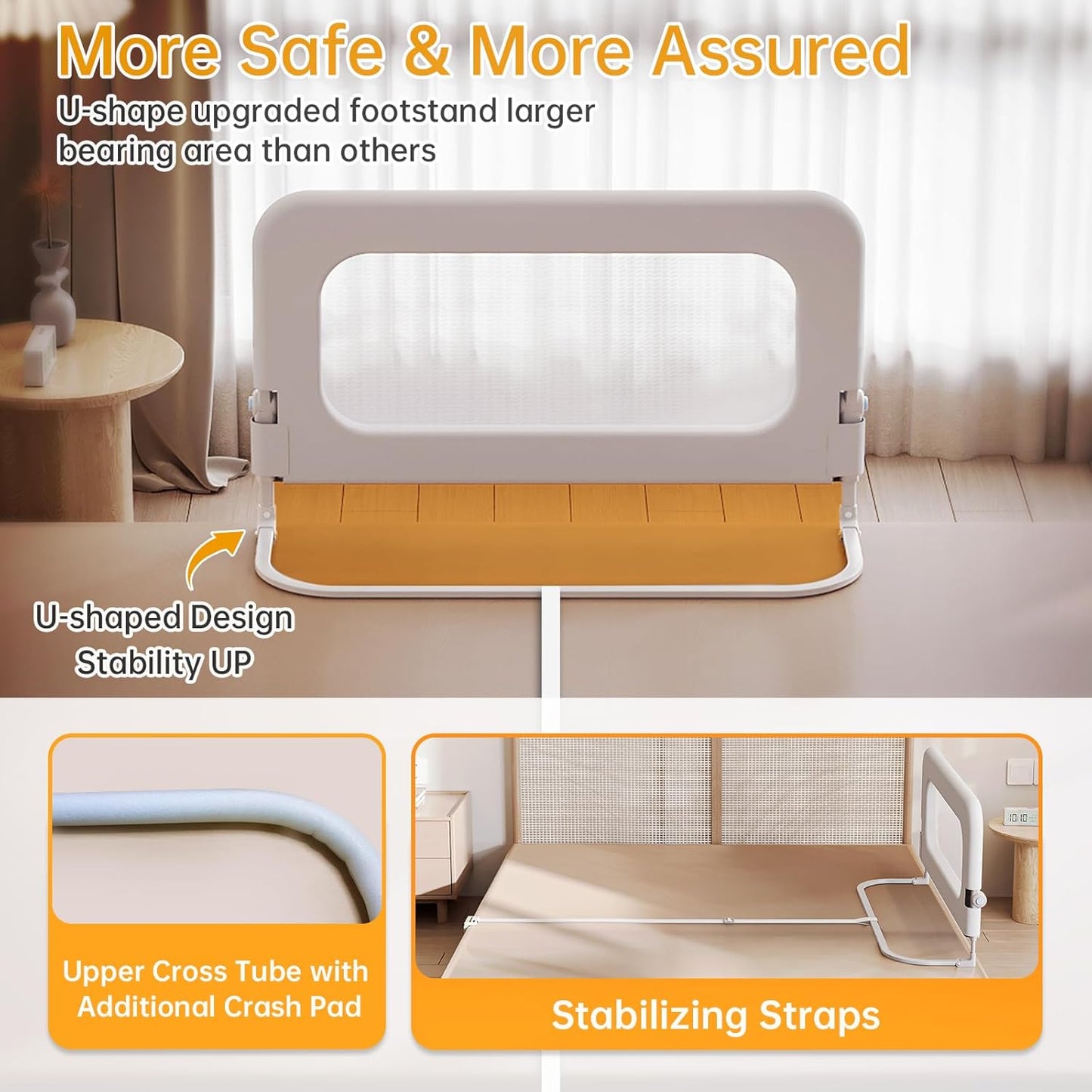 Baby Bed Guard Rail for Toddler - 32in Adjustable Heights, Swing Down Bedrail, Extra Tall Child Safety Side Railing Guards for Kids - Toddler Bed Rail for Queen, King, Twin, and Bunk Size Beds - Full