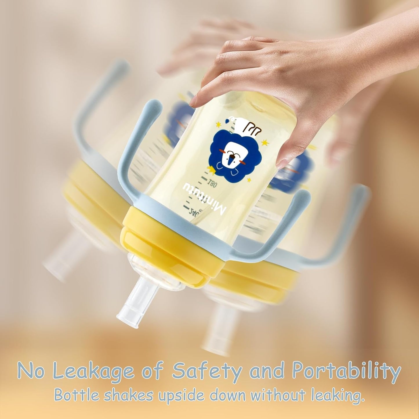 Weighted Sippy Cup With Straw and Handles - No-Spill Easy Grip Trainer Cup With Soft Flex Spout - 3 Sippy Spouts for Baby and Toddlers (Blue)