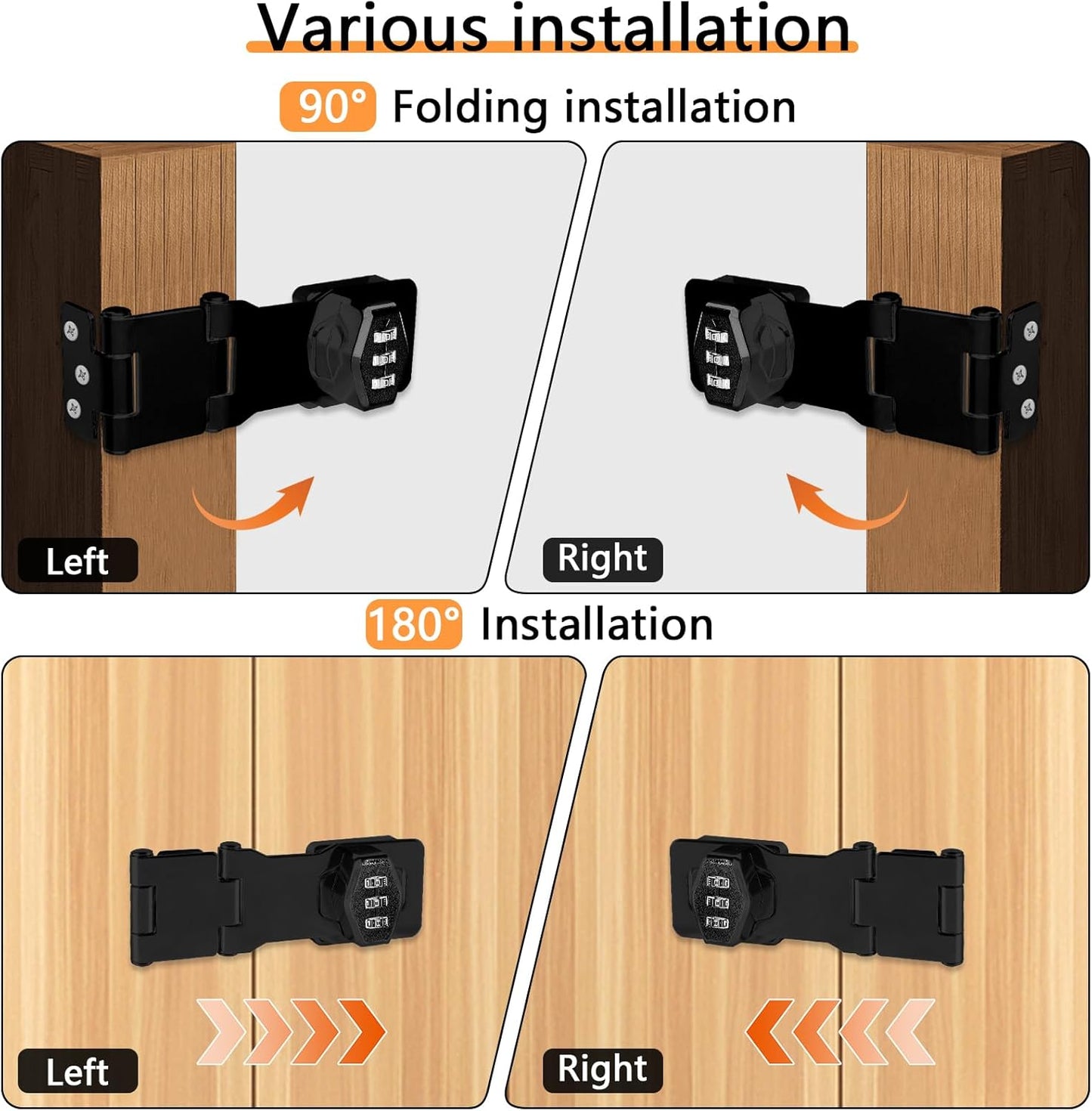 Double Hinge Cabinet Password Hasp Lock Zinc Alloy Cabinet Door Password Lock Password Rotary Hasp Lock 3 Digit Sliding Lockable Rotary Door Lock Hasp for Cabinets, Doors, Flip Barn Door (Black)