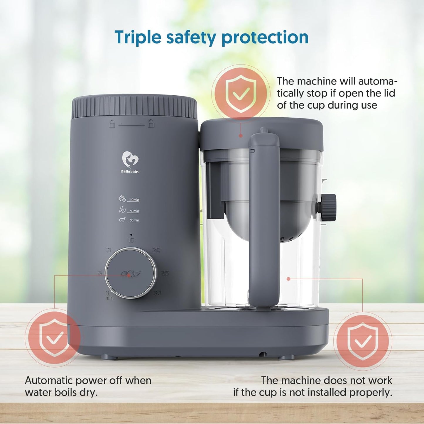 Baby Food Maker Bellababy Baby Food Processor, Puree Blender Steamer with Reversible Steam Basket, One Button Easy Operation & Large Opening for Easy Cleaning