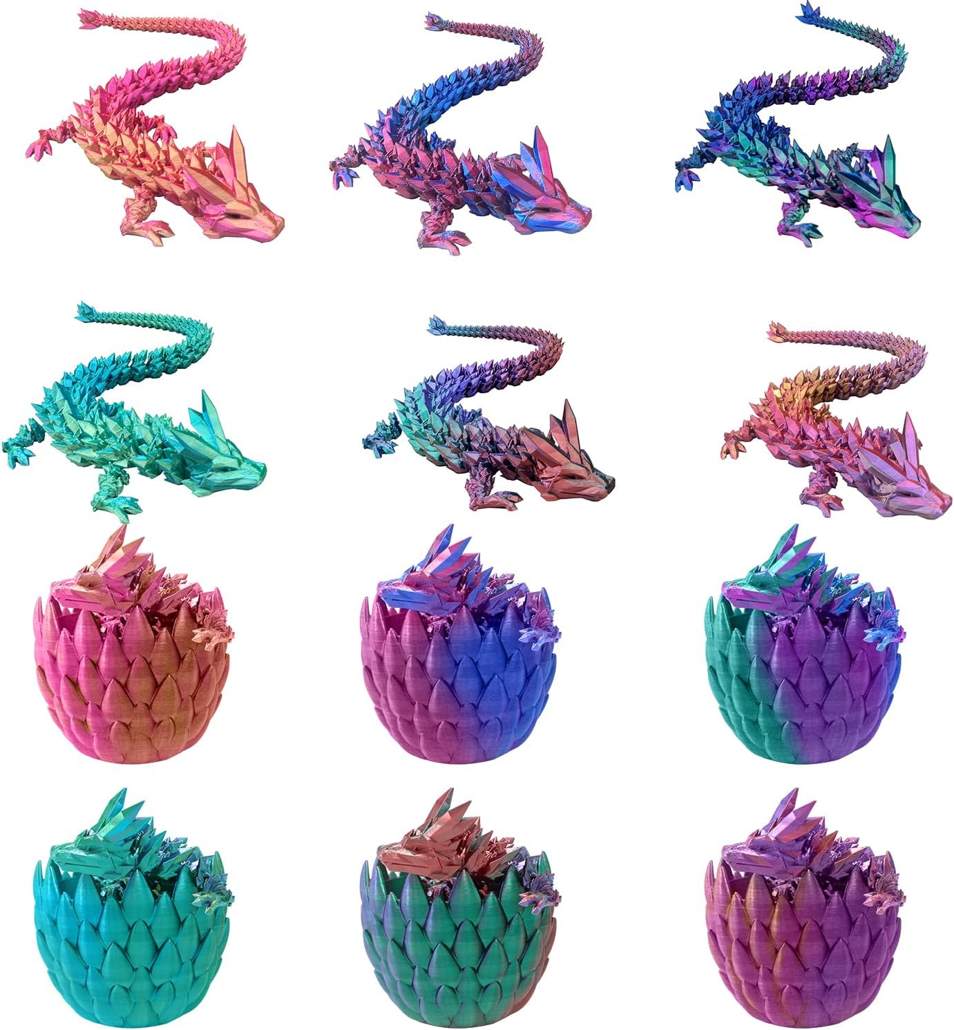 3D Printed Dragon with Dragon Egg 16.5'' Articulated Dragon Crystal Dragon Fidget Dragon Egg Toys Executive Desk Toys (Blue Burgundy, Dragon Only)