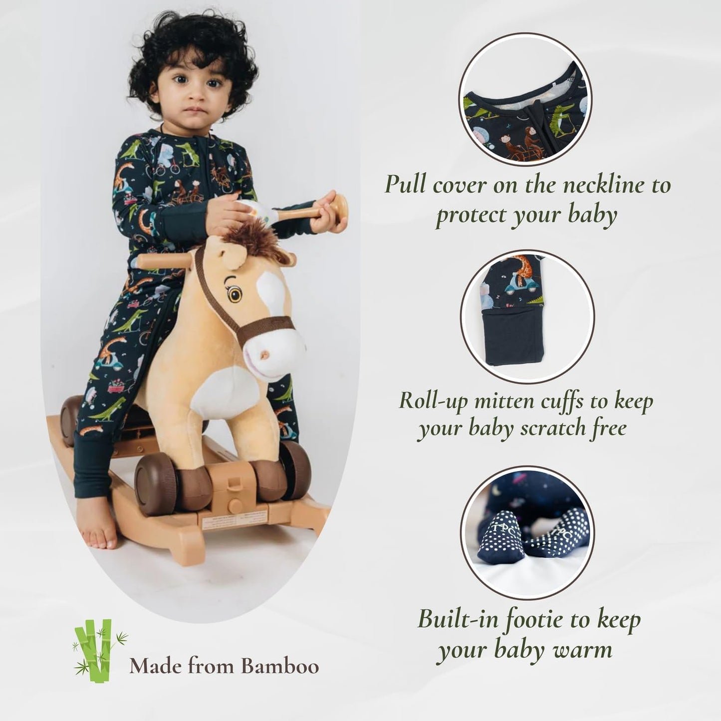 Baby Romper Long Sleeves for 3-24 Month Boys & Girls | 95% Bamboo Viscose Baby Rompers Two-Way Zipper Onesie