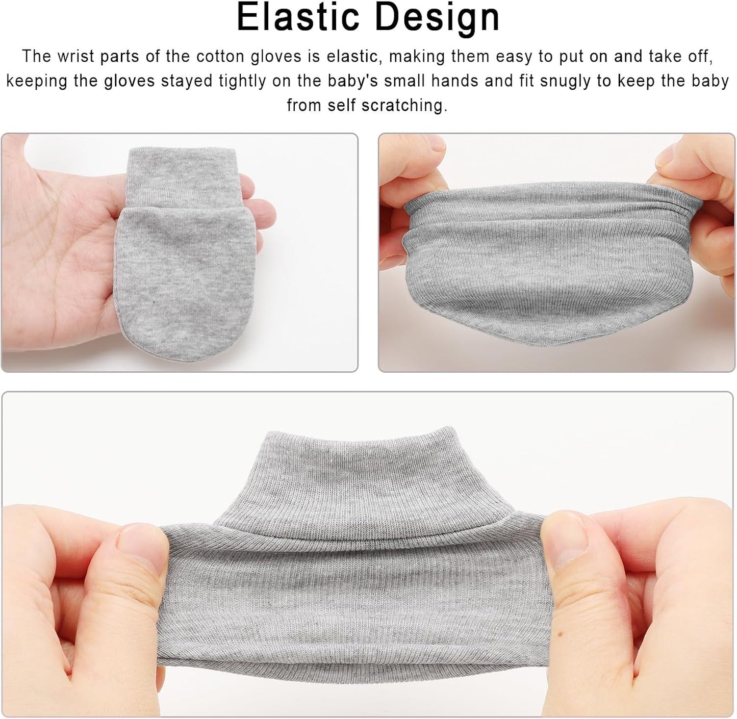 Newborn Baby Mittens No Scratch Cotton Elastic Wrist Gloves Infant Toddler Mittens for Baby Boy Girl 0-6 Months