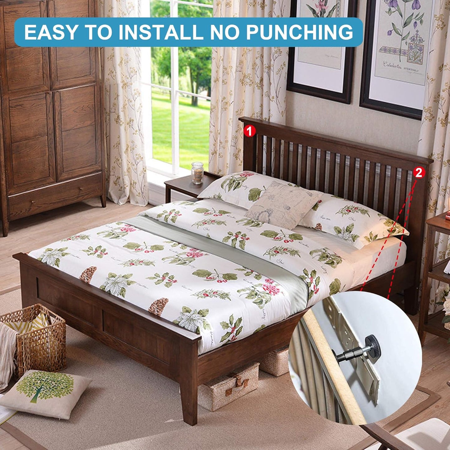 Neatbuddy 4PCS Black Adjustable Bed Frame Anti-Shake Tool, Headboard Stoppers with Free Furniture Pads and Screws, No More Creaking, Protect The Wall from Banging, Easy to Install (1.18"-4.72")