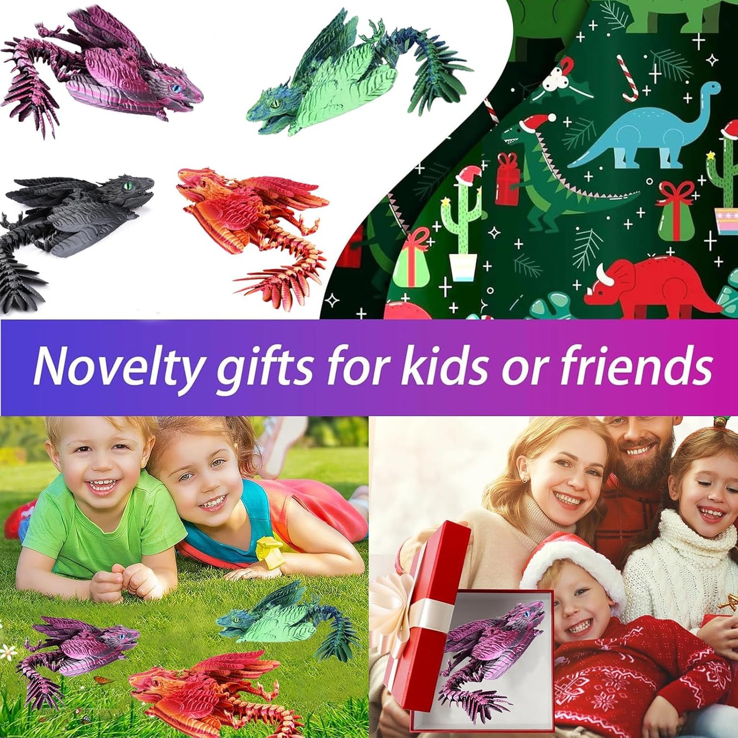 Feathered Wyvern Dragon, 3D Printed Dragon with Articulating Wings Animals Toys, 3D Printed Wyvern Dragon Fidget Toys Desktop Pet Desk Birthday Party Gift for Kids and Adults (Red)