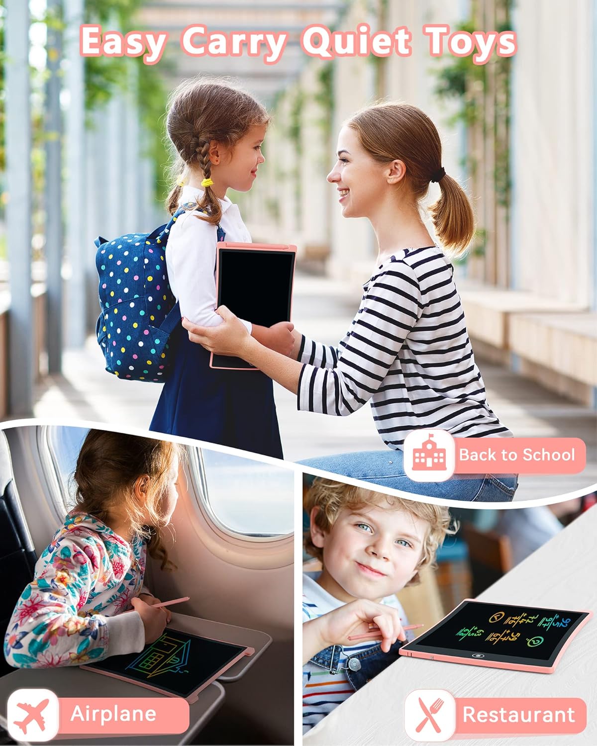 KOKODI Kids Toys 2 Pcs 10 Inch LCD Writing Tablet, Colorful Toddler Drawing Pad Doodle Board Erasable, Educational Learning Toys Birthday Gifts for Boys Girls Ages 3 4 5 6 7 8 (Blue & Pink)