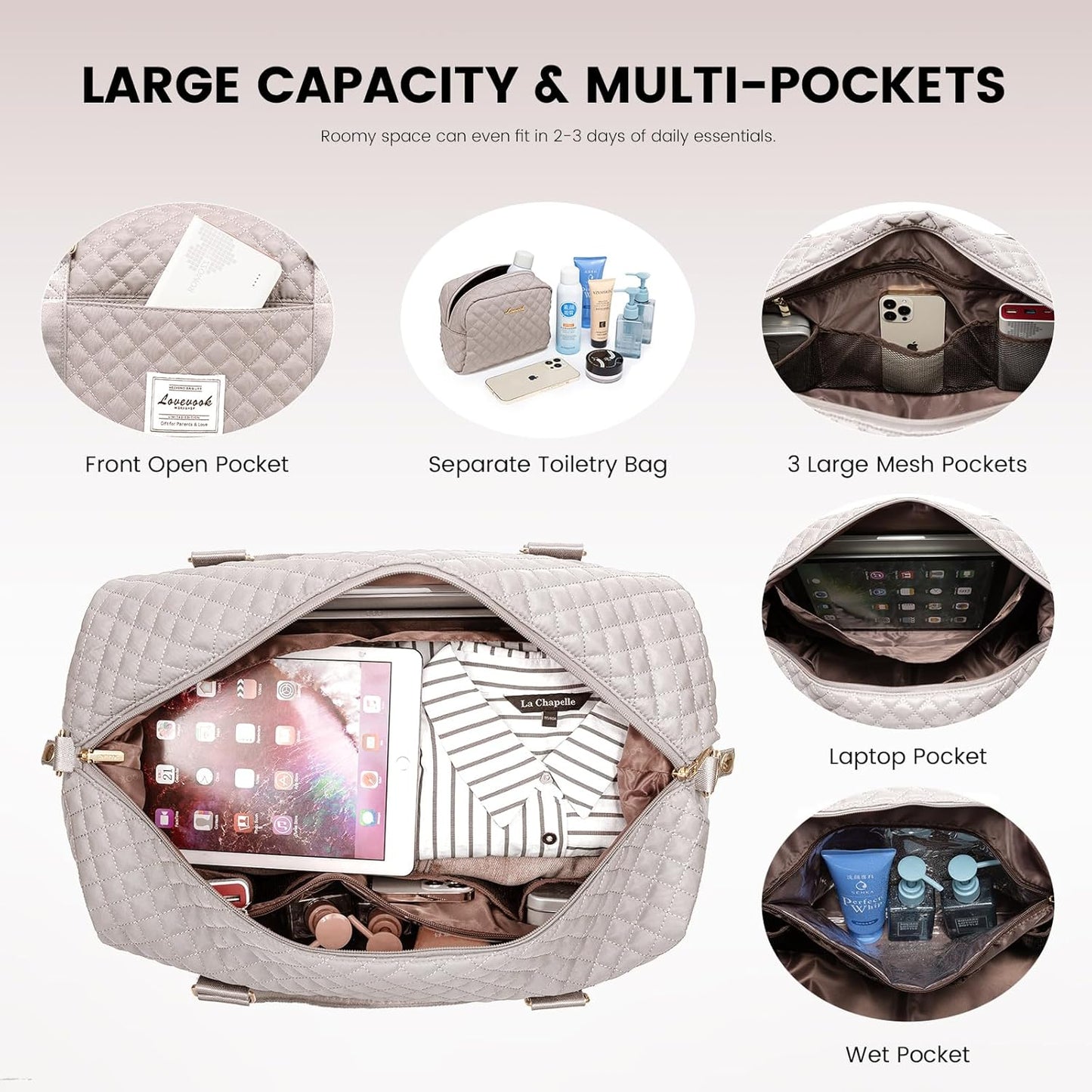 LOVEVOOK Travel Duffle Bag,Weekender Bags for Women with Shoe Compartment,Carry on Overnight Bag with Toiletry Bag,Gym Duffel Bag with Wet Pocket, Hospital Bags for Labor and Delivery