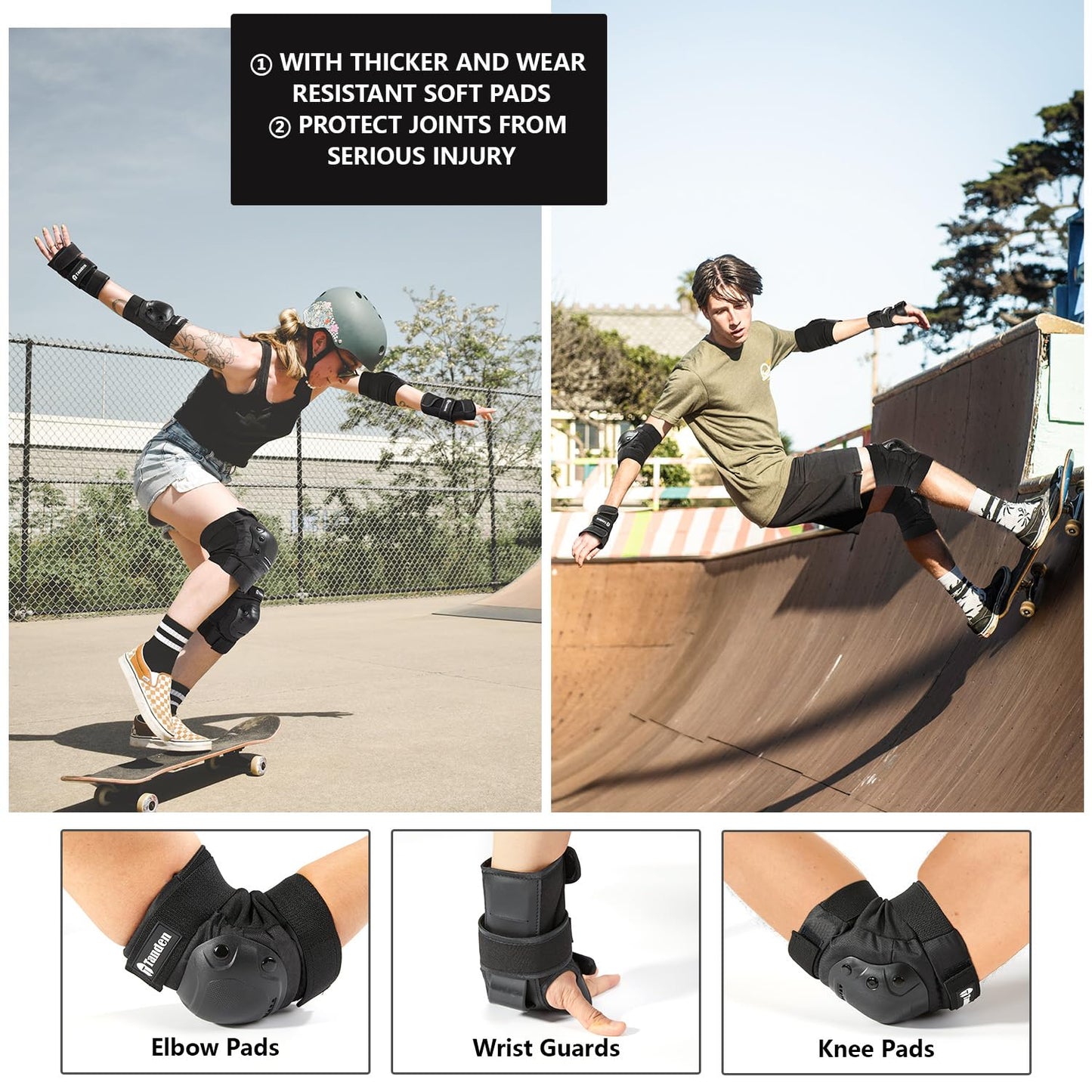 Skate Protective Gear Adult Knee and Elbow Pads for Roller Skating Pads Adult, Skateboard Knee Pads Elbow Pads Wrist Guards
