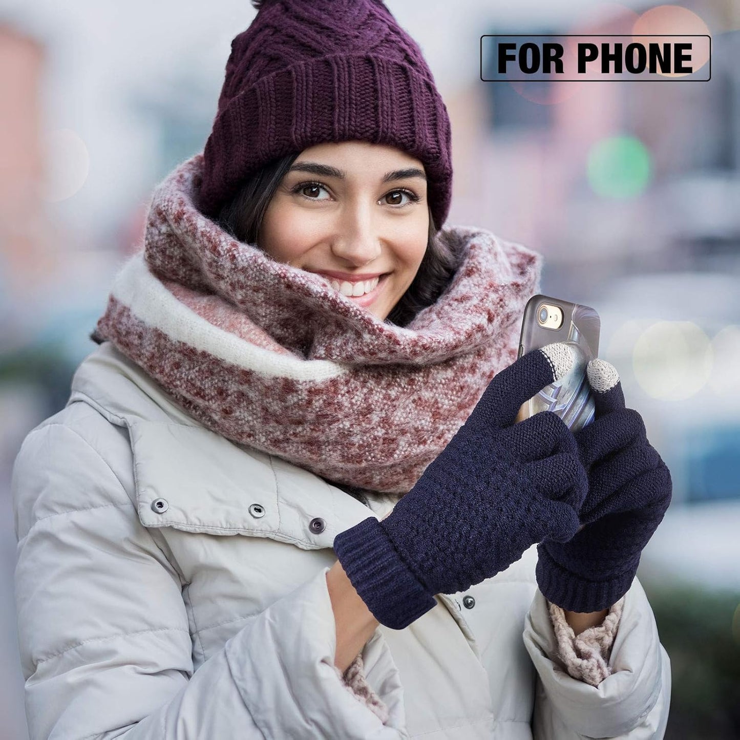 Geyoga 2 Pairs Women's Winter Touch Screen Gloves Soft Warm Fleece Lined Knit Elastic Cuff Winter Texting Gloves