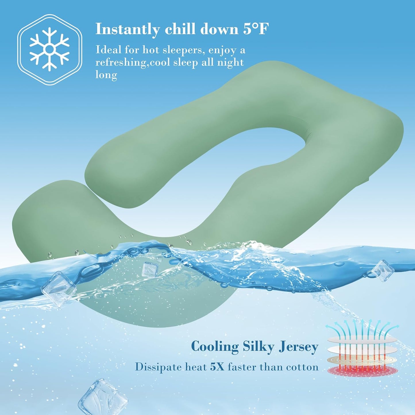 Cute Castle Cooling Cover Pregnancy Pillows, Soft U-Shape Maternity Pillow with Removable Cover - Full Body Pillows for Adults Sleeping - Pregnancy Must Haves - Jumbo 57 Inch - Green