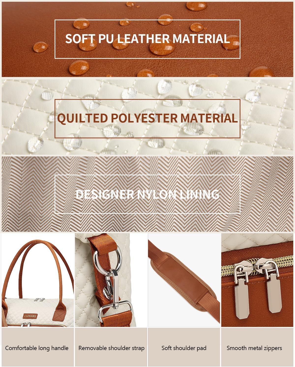 Weekender Bags for Women, Travel Duffle Bag Carry On Overnight Bag with Cosmetics Bag and Crossbody Purse for Gym Hospital, Gifts for Women, Beige Brown