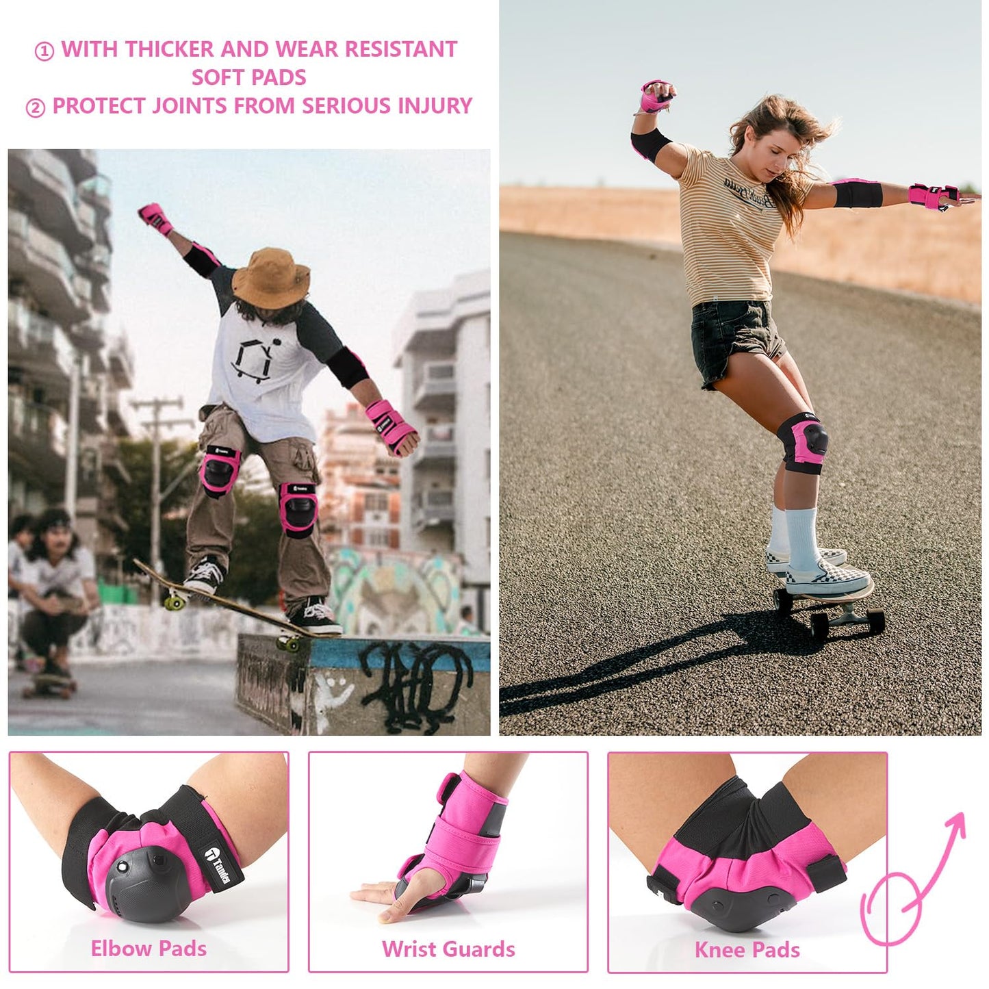 Skating Protective Gear Kids Knee Pads and Elbow Pads Set, Bike Knee Pads for Kids Wrist Guards for Roller Skating Toddler Knee and Elbow Pads Pink, Child (3-9 years)