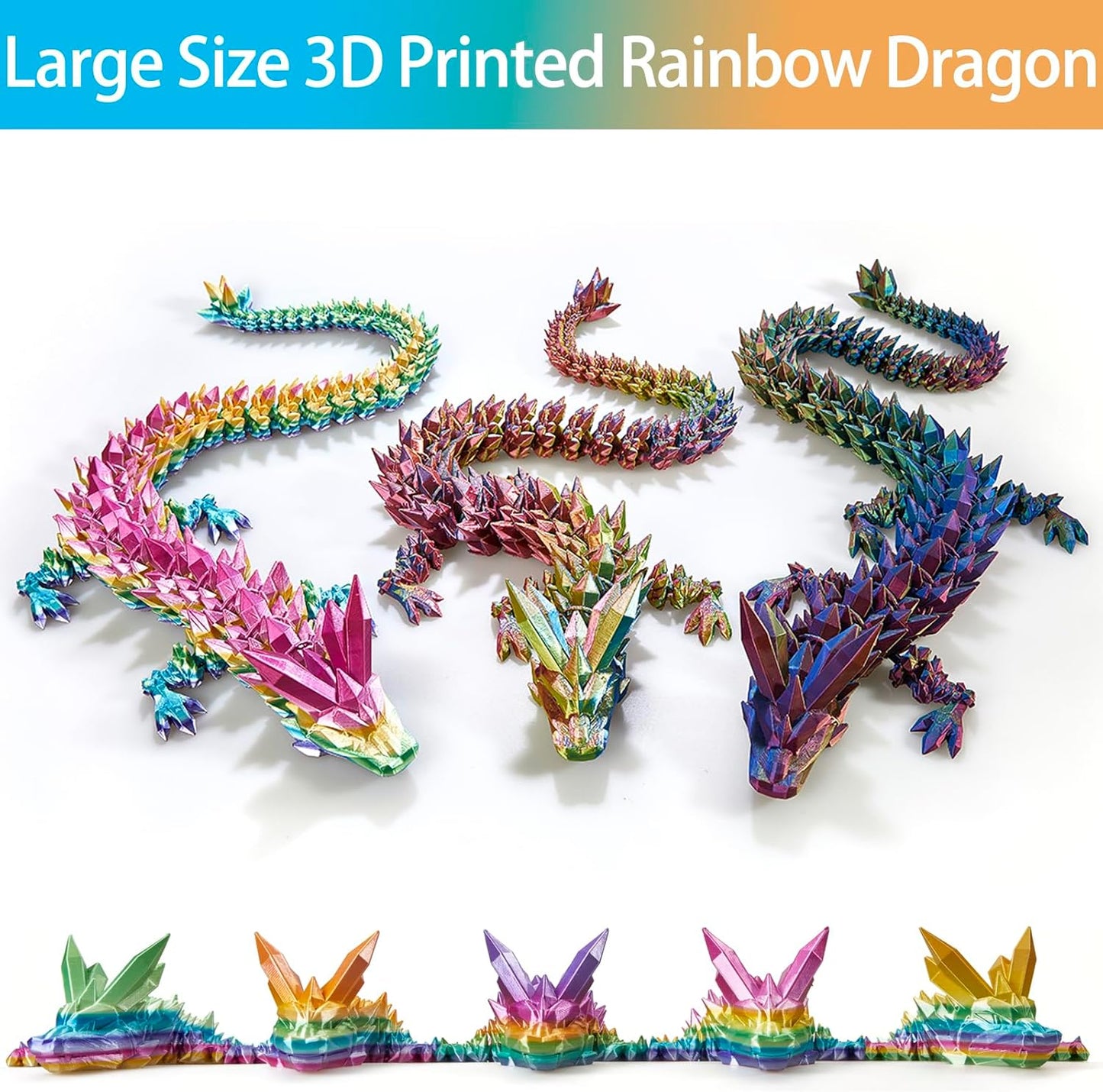 3D Printed Dragon, 30 Inch Crystal Dragon, Bigger Fidget Toys Adults, 3D Printed Articulated Dragon for Home Office Car Desk Decor Toys, Dragon Eggs Gift Given on Birthday (Red Yellow Blue)