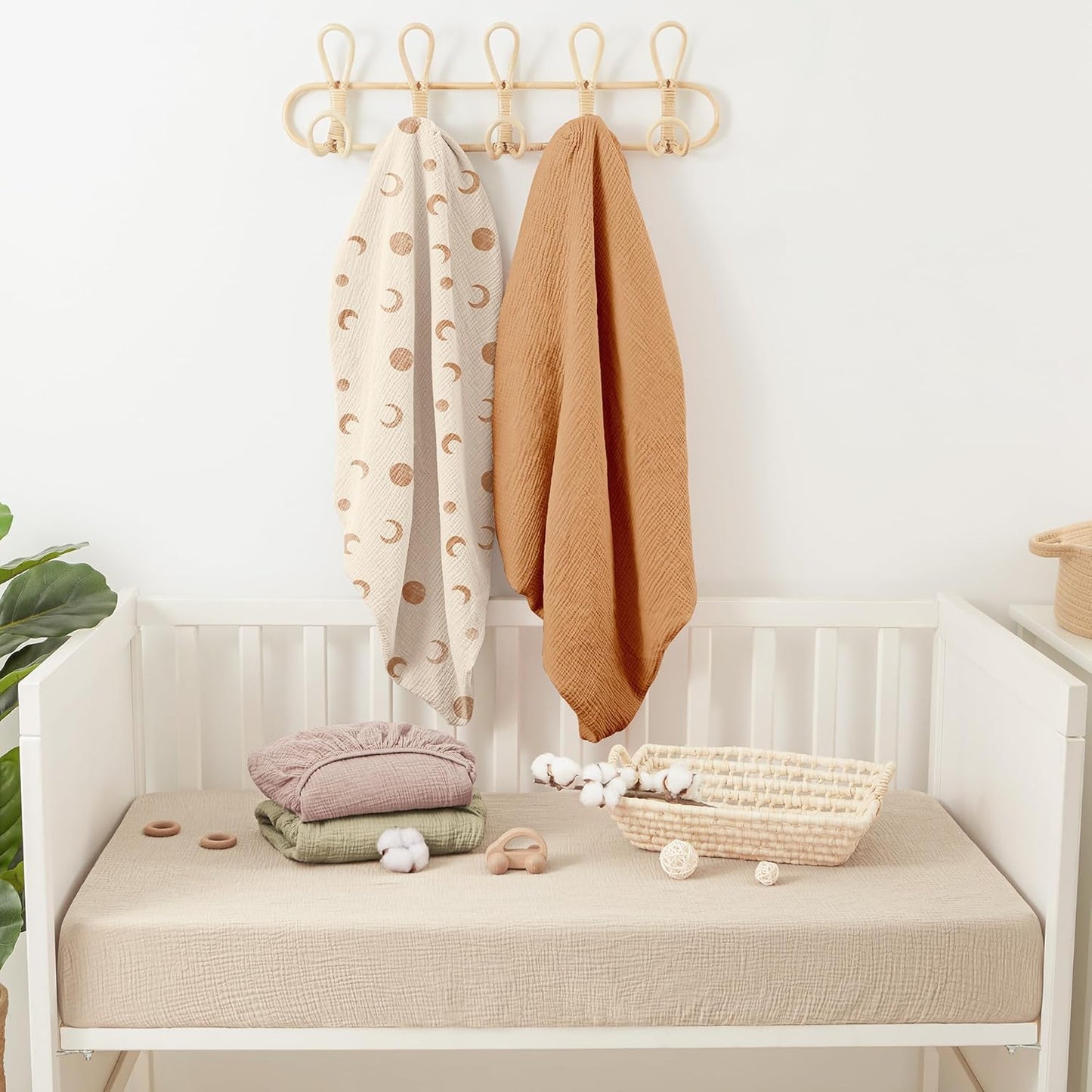 Bearmoss Muslin Mini Crib Sheets for Pack N Play Mattress - 100% Cotton - 38"x24" Soft Breathable Playard Baby Crib Sheets Neutral for Boys Girls - 2 Pack (Brown Moon)