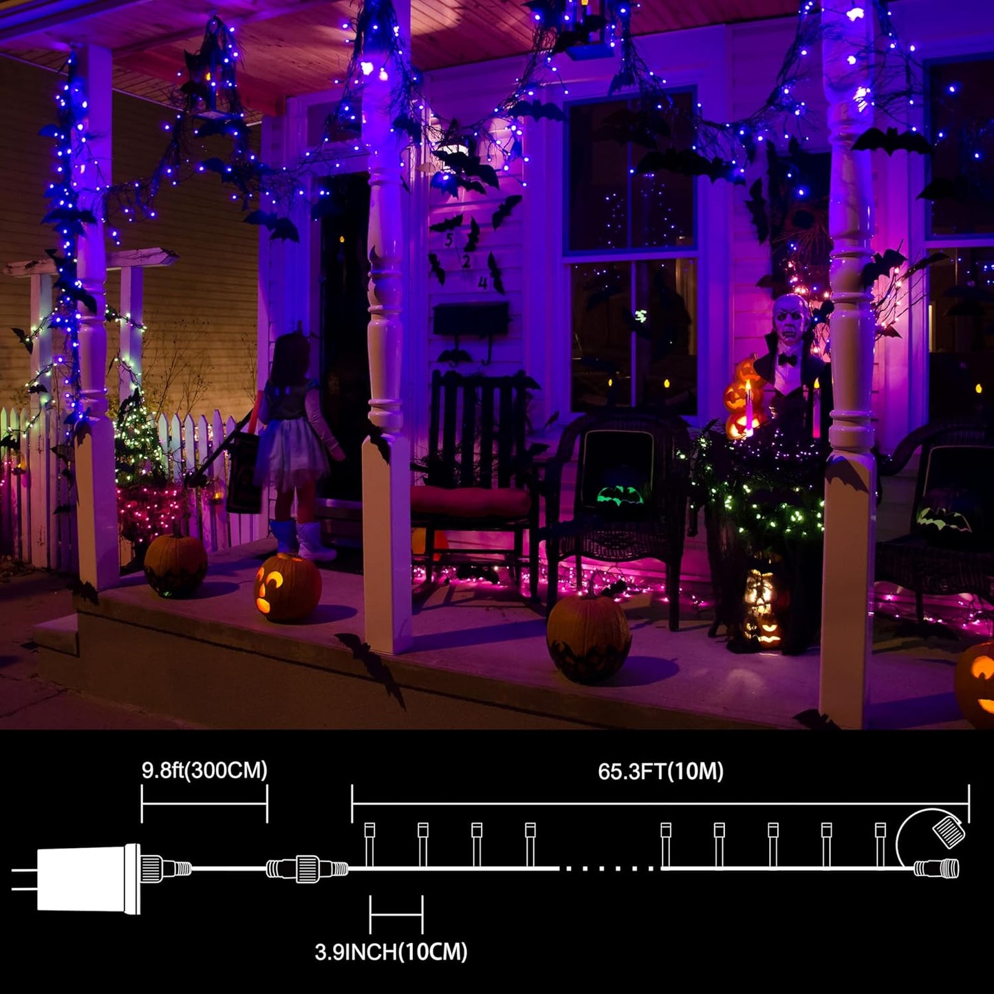33ft Halloween Decorative Mini Lights, 100 LED Green Wire Fairy Starry String Lights Plug in, 11 Lighting Modes, for Halloween Decoration Outdoor Xmas Tree Party Decoration (Purple)