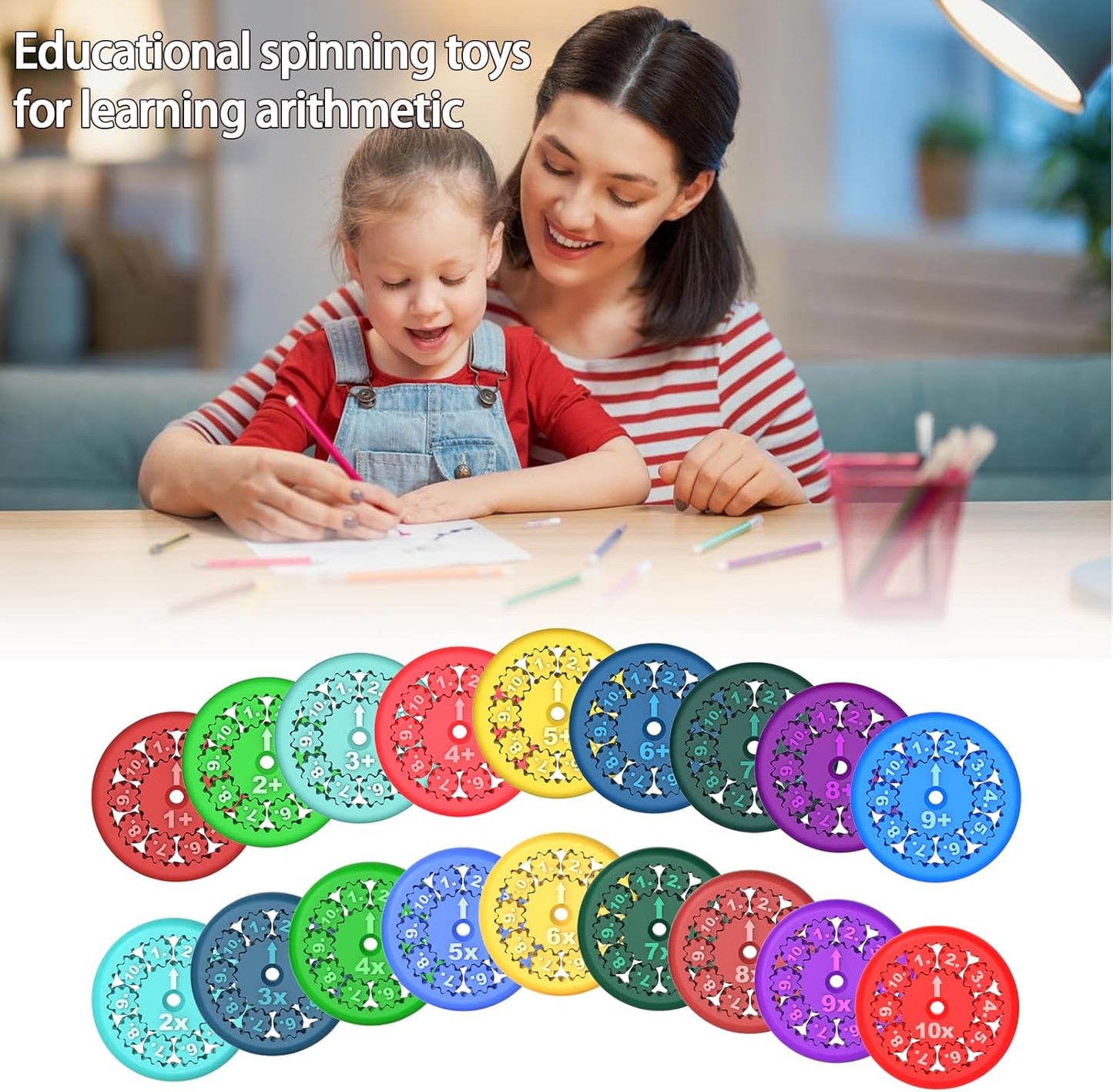 Math Fidget Spinners - 3D Printed, Educational Math Fact Fidget Spinner Toy - Learn Addition & Subtraction - Perfect for Kids, Stimmers & Fidgeters (9pcs)