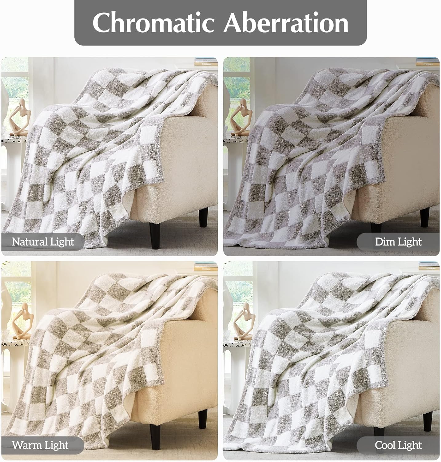 WRENSONGE Checkered Throw Blanket, Light Grey Soft Cozy Fluffy Warm Hand Made Throw Blankets for Couch, Sofa, Chair, Bed, Camping, Picnic, Travel Lightweight Bed Blanket - 50"*70"