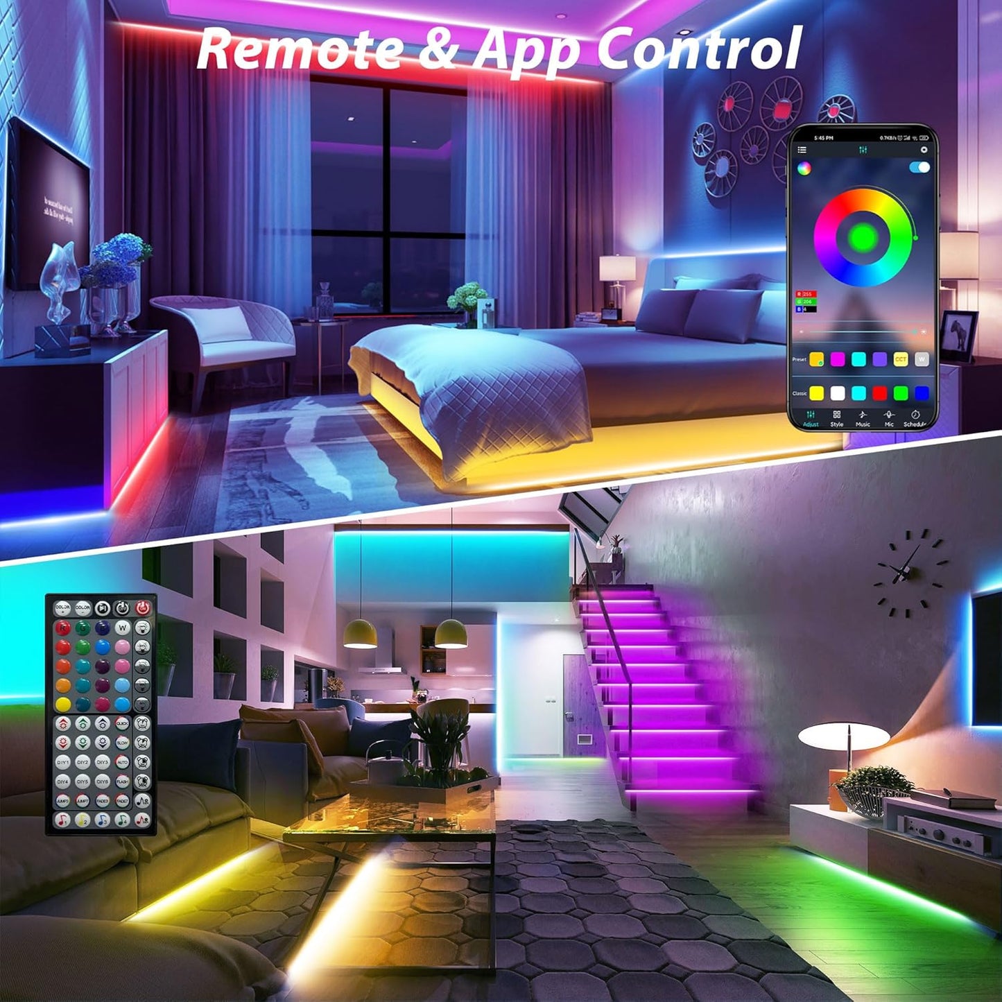 Led Lights for Bedroom 50ft Color Changing RGB Led Strip Lights, DIY Music Sync Led Light Strip with Remote and App Control, Dimmable Led Lights for Room Party Home Cool Things (1 * 50ft)