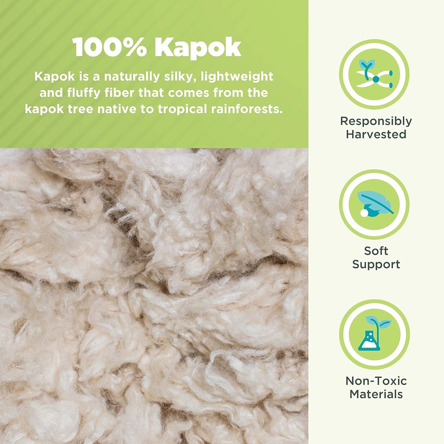 Bean Products Standard Organic Kapok Pillow + Natural Org Case - 20" x 26" - Organic Cotton Zippered Shell - Made in USA