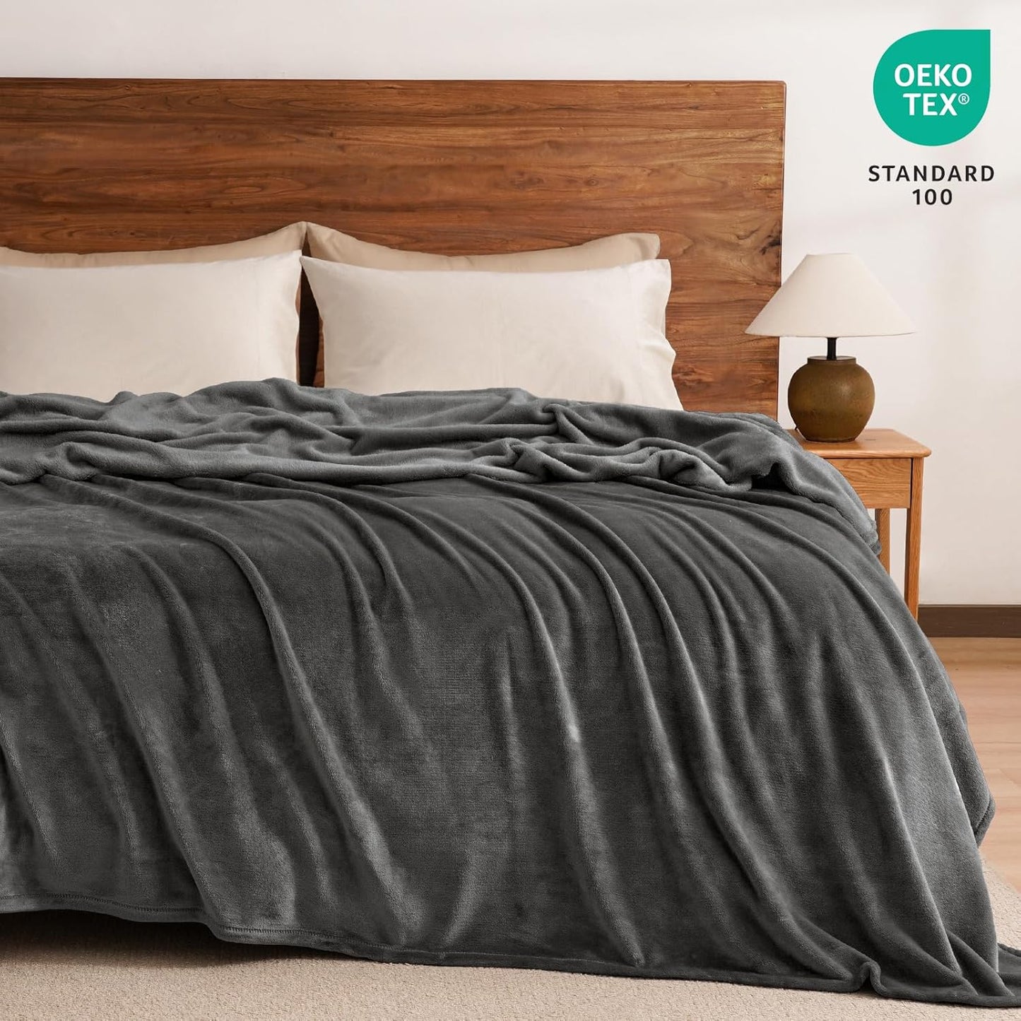PHF Ultra Soft Fleece Blanket King Size, No Shed No Pilling Luxury Plush Cozy 300GSM Lightweight Blanket for Bed, Couch, Chair, Sofa Suitable for All Season, 108" x 90", Dark Grey