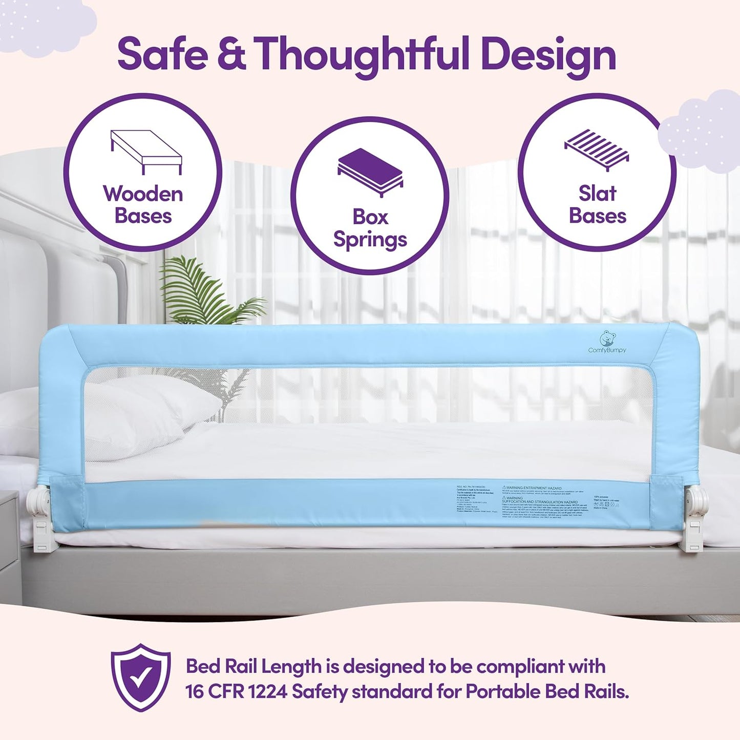 ComfyBumpy 1-Pack Bed Rail for Toddlers 55.5" L x 19.5" H | Toddler Bed Rails for Twin, Full, Queen & King Mattress Size | Swing Down Rail Guard | Mattress Side Rail for Kids | Blue