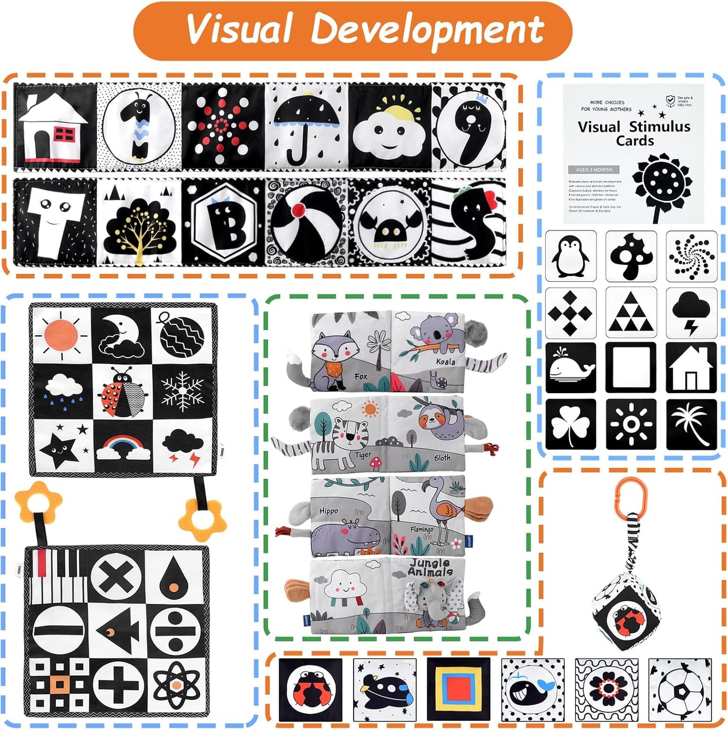 5 in 1 Black and White High Contrast Baby Toys 0-3 Months for Newborn, Tummy Time Toys Montessori Toys for Babies 0 3 6 9 Months - Infant Sensory Soft Book Toys for Babies Girls Boys Baby Gifts