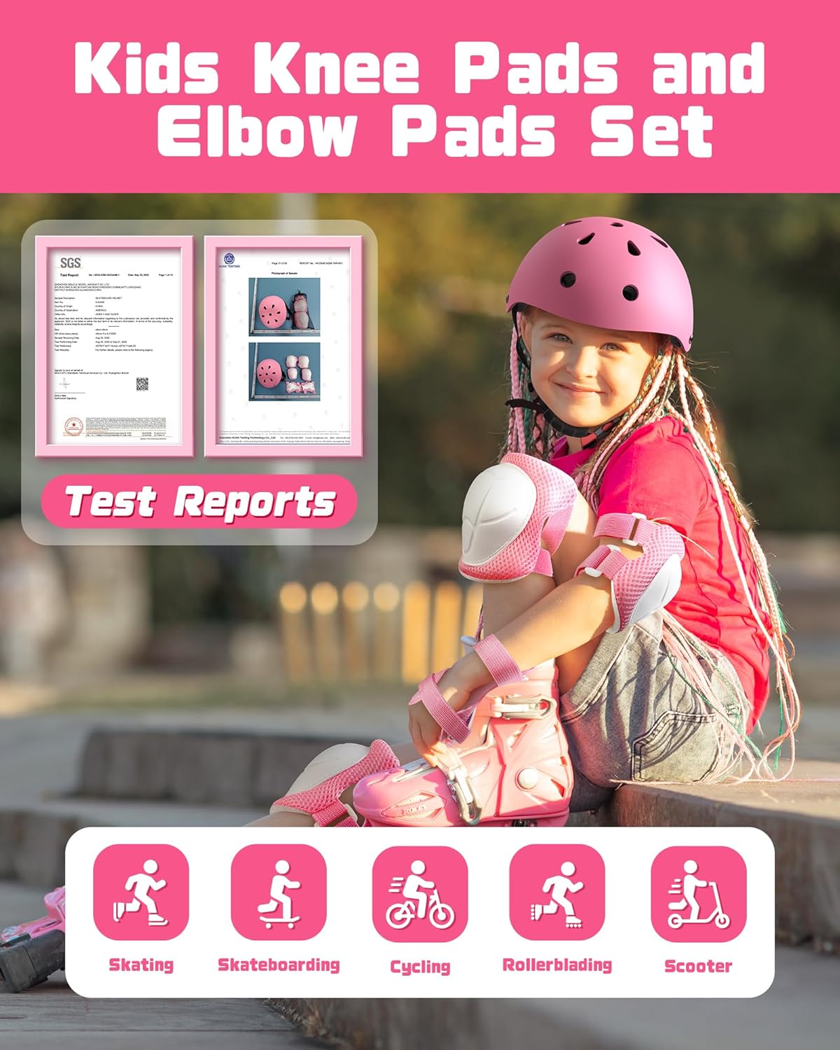 Kids Protective Gear Set, Knee and Elbow Pads with Wrist Guards for Ages 3-8 Year Toddler, 3 in 1 Enhanced Material Protective for Skating Cycling Bike Roller Scooter, Includes Organizer Bag