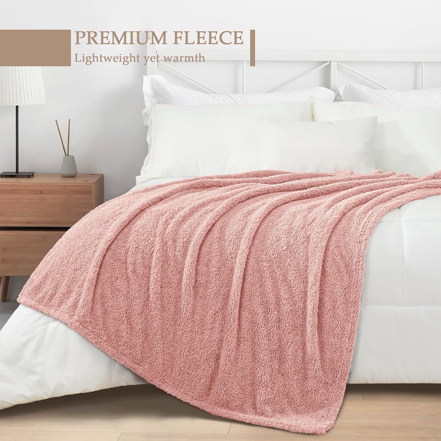 Exclusivo Mezcla Fleece Blanket for Couch, Soft and Cozy King Blankets for Women Men Girls Kids, Suitable for All Seasons, Dusty Pink, 90x104 Inches