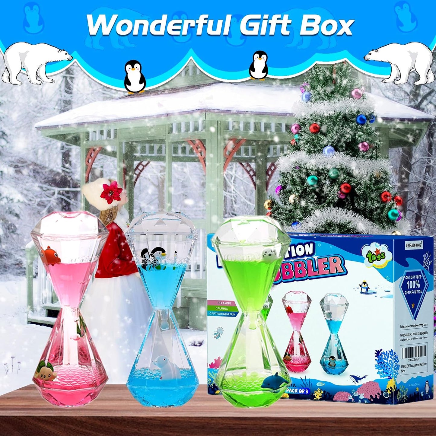 XINBAOHONG Liquid Motion Bubbler for Kids and Adults Hourglass Liquid Bubbler Timer for Sensory Play Fidget Toy Stress Management Desk Decor(Blue) (1 Blue+1 Pink+1 Green)