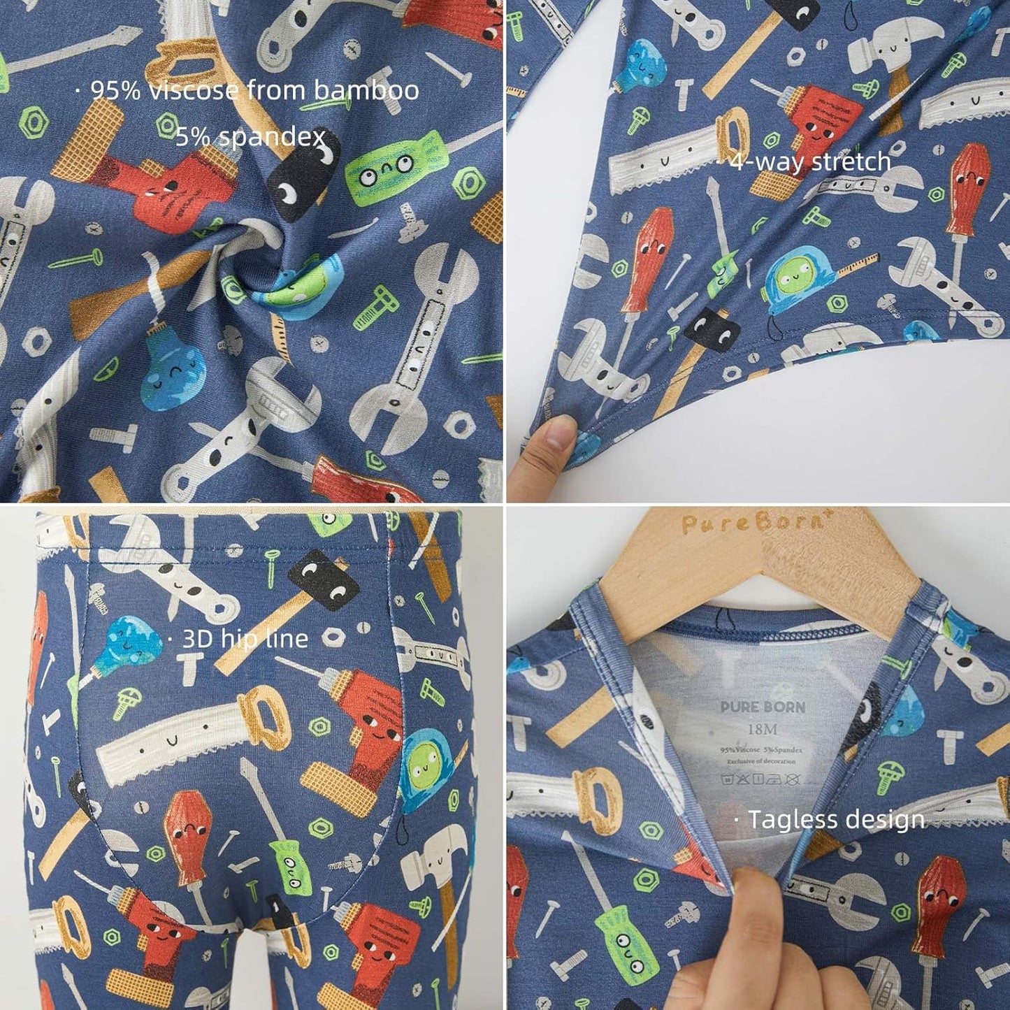 pureborn Baby Toddler Kids Viscose from Bamboo Pajamas Set Pjs 2pcs 18M-8Y