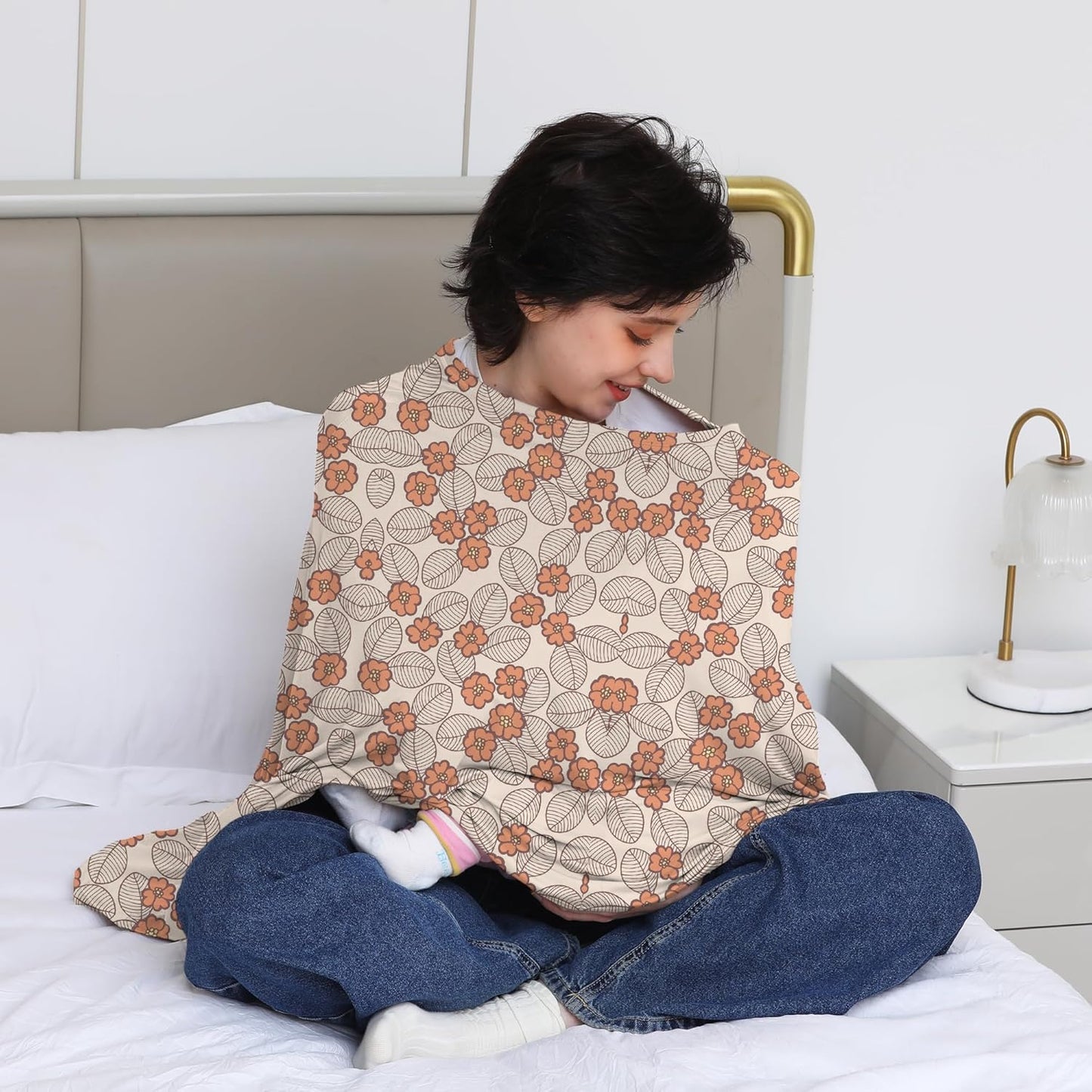 Multi-use Nursing Cover for Breastfeeding, 360°Full Coverage Nursing Poncho, Rayon Soft & Breathable Breastfeeding Cover up (Smooth Rayon, Floral Leaf)