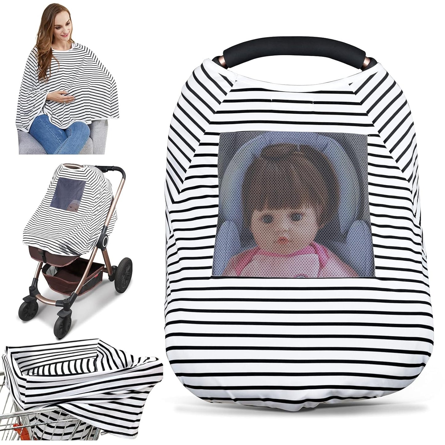 Baby Nursing Cover & Nursing Poncho - Multi Use Cover for Baby Car Seat Canopy, Shopping Cart Cover, Stroller Cover, 360° Full Privacy Breastfeeding Coverage, Baby Shower Gifts for Boy&Girl