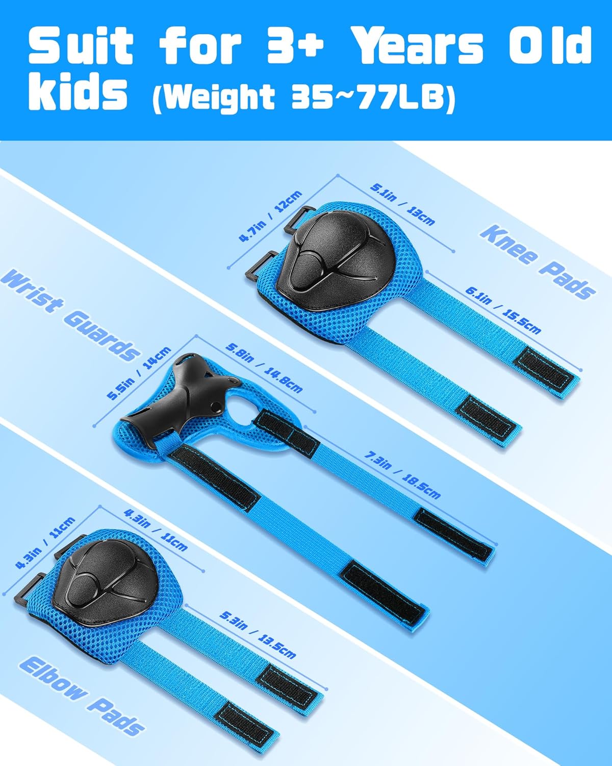 Kids Protective Gear Set, Knee and Elbow Pads with Wrist Guards for Ages 3-8 Year Toddler, 3 in 1 Enhanced Material Protective for Skating Cycling Bike Roller Scooter, Includes Organizer Bag