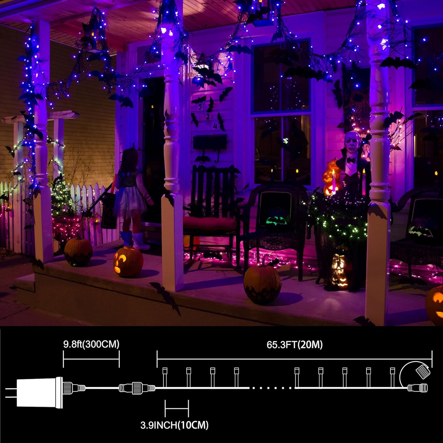66ft Halloween Decorative Mini Lights, 200 LED Green Wire Fairy Starry String Lights Plug in, 11 Lighting Modes, for Halloween Decoration Outdoor Xmas Tree Party Decoration (Purple)