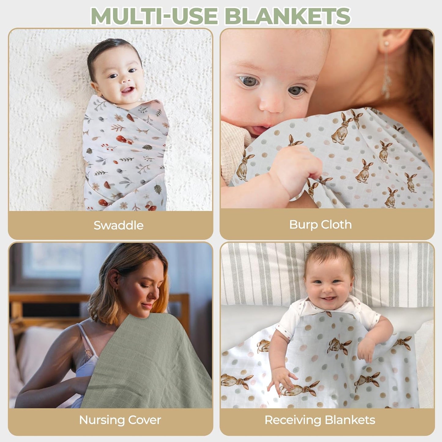 Muslin Swaddle Blankets for Newborn – 3 Pack Large 47"x47" Receiving Blankets – Soft, Breathable & Gentle – Unisex Forest Theme