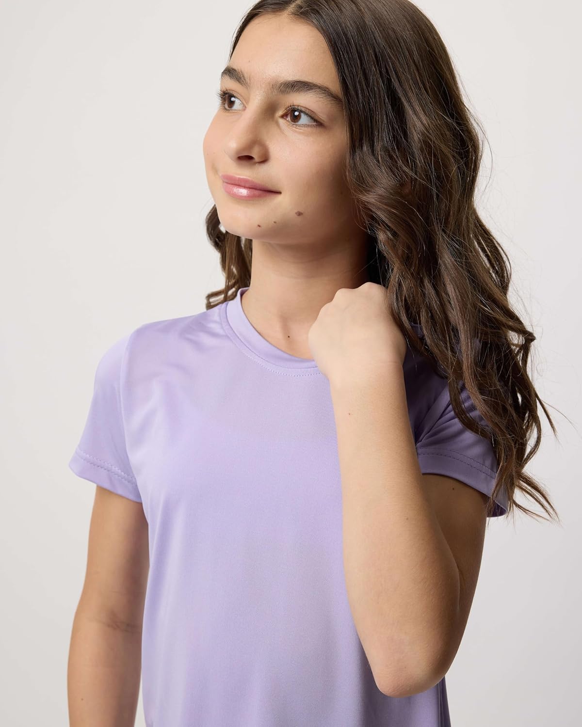 Real Essentials 5 Pack: Girls Short Sleeve Dry-Fit Crew Neck Active Athletic Performance T-Shirt