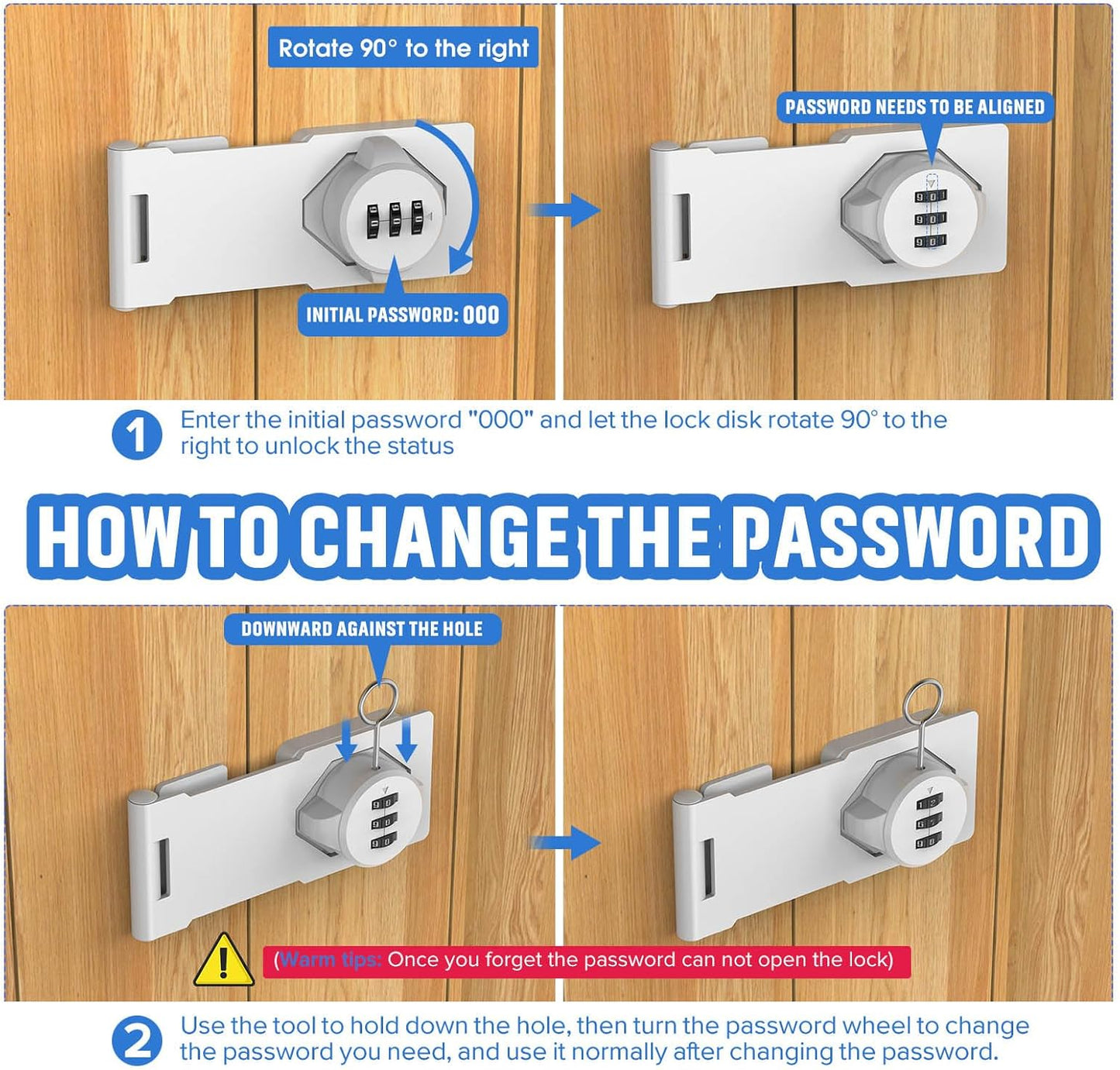 Household Cabinet Password Hasp Locks, Cabinet Locks with Combination, Door Security Slide Latch for Small Barn Doors, Bathroom, Outdoor, Garden (4 Pack Black White)