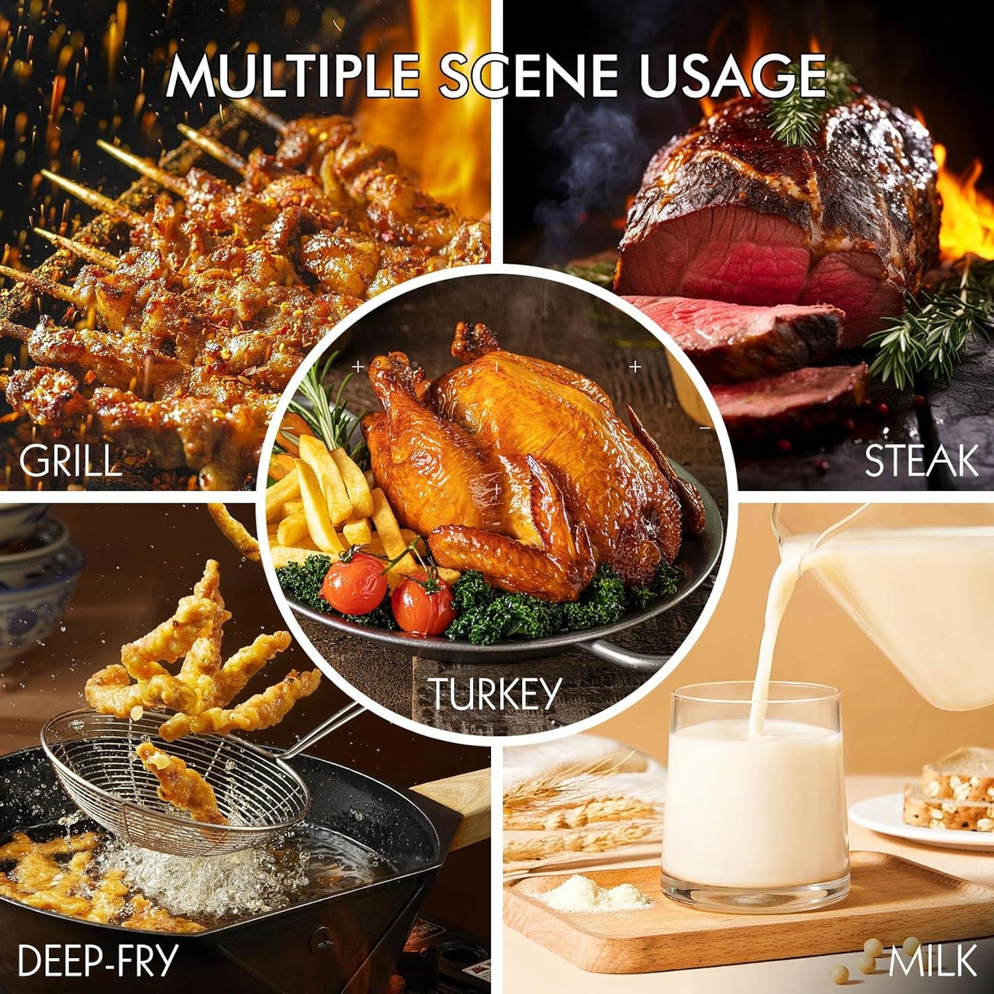 Meat Thermometer Digital with Backlight, Calibration & Hold Function, IP65 Waterproof Food Thermometer for Cooking, Outdoor Grilling, Candy Making