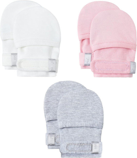 HAPIU Baby No Scratch Mittens Stay On, 100% Cotton Breathable, Adjustable Infant Gloves for Boys Girls, Newborn - 12 M