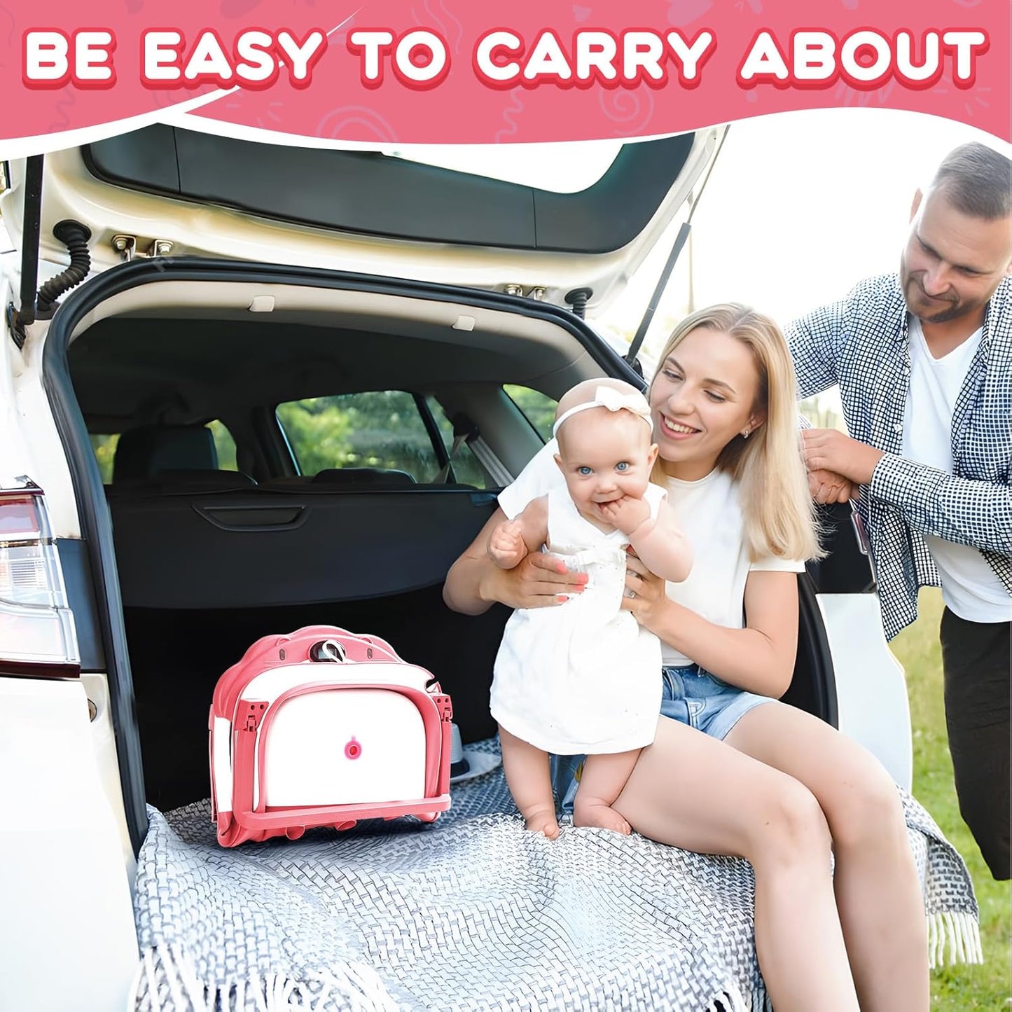 Baby Bathtub,Collapsible Baby Bath Tub with Thermometer & Soft Floating Cushion,Portable Travel Baby Bathtubs for Newborns to Toddlers 0-36 Months(Bear Pink)