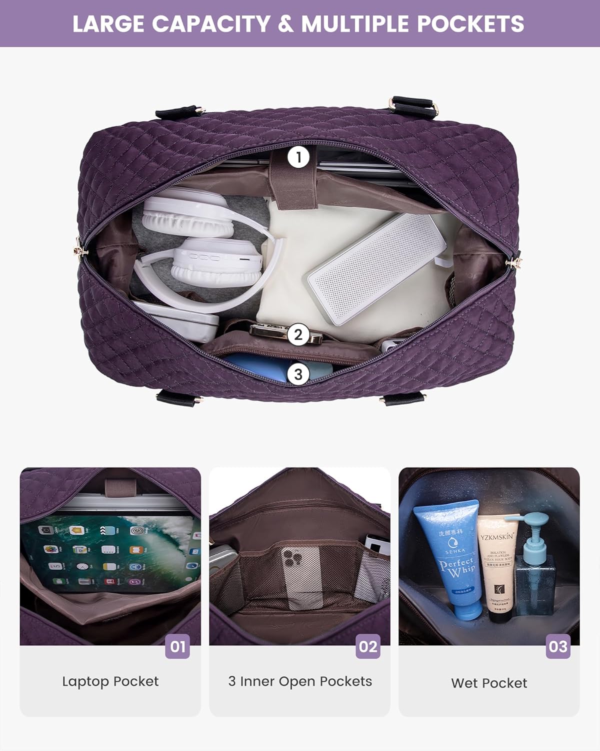 LOVEVOOK Travel Weekender Bag for Women, Carry on Overnight Bag with Shoe Compartment, Travel Duffle Bag Women, Yoga Gym Duffel Bag with Wet Pocket, Hospital Bags for Labor and Delivery, 3 Pcs Set